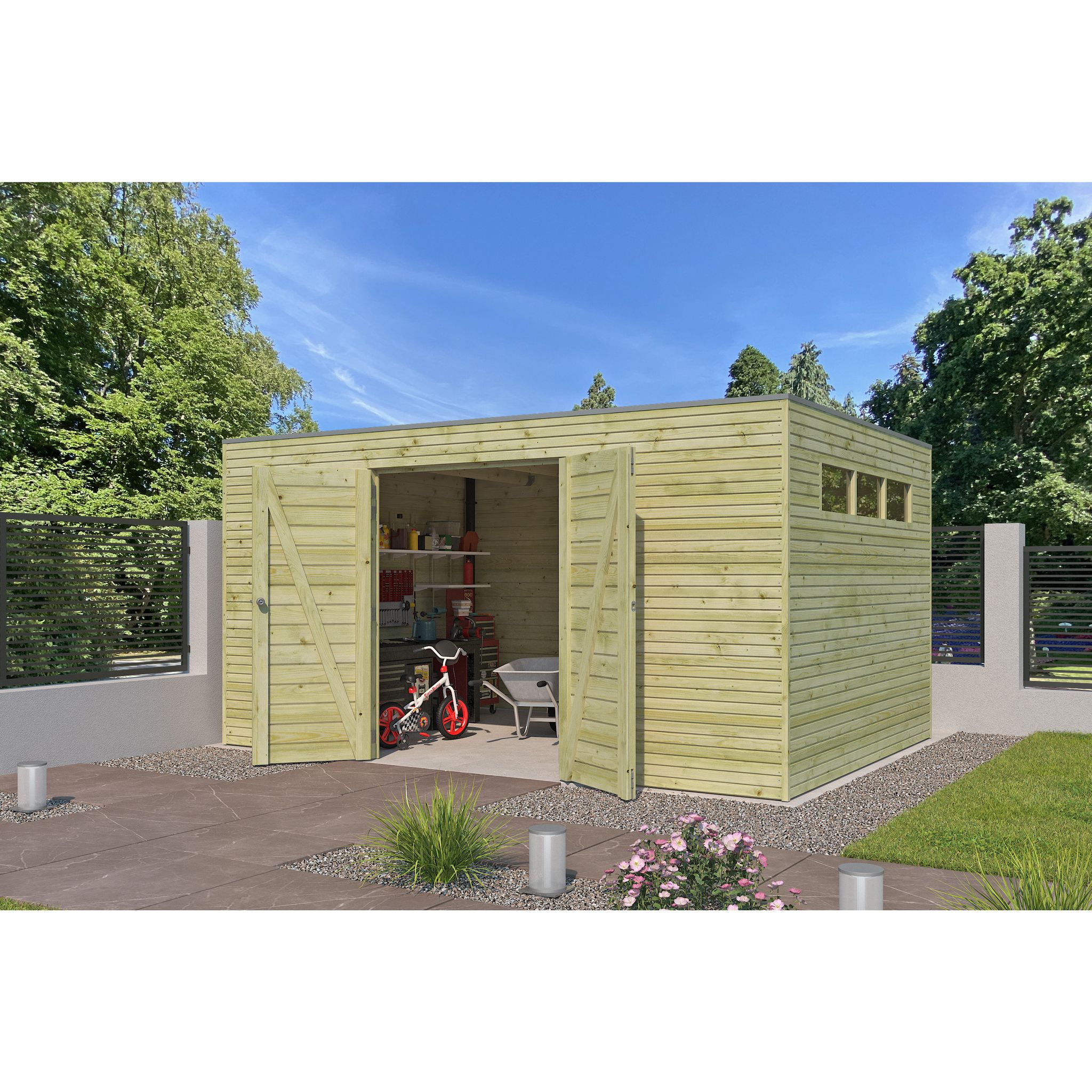 Voir la diapositive 4 : WOODLANDS Abri de jardin en bois QBH2 420X300 - traité autoclave en autoclave - 12m2