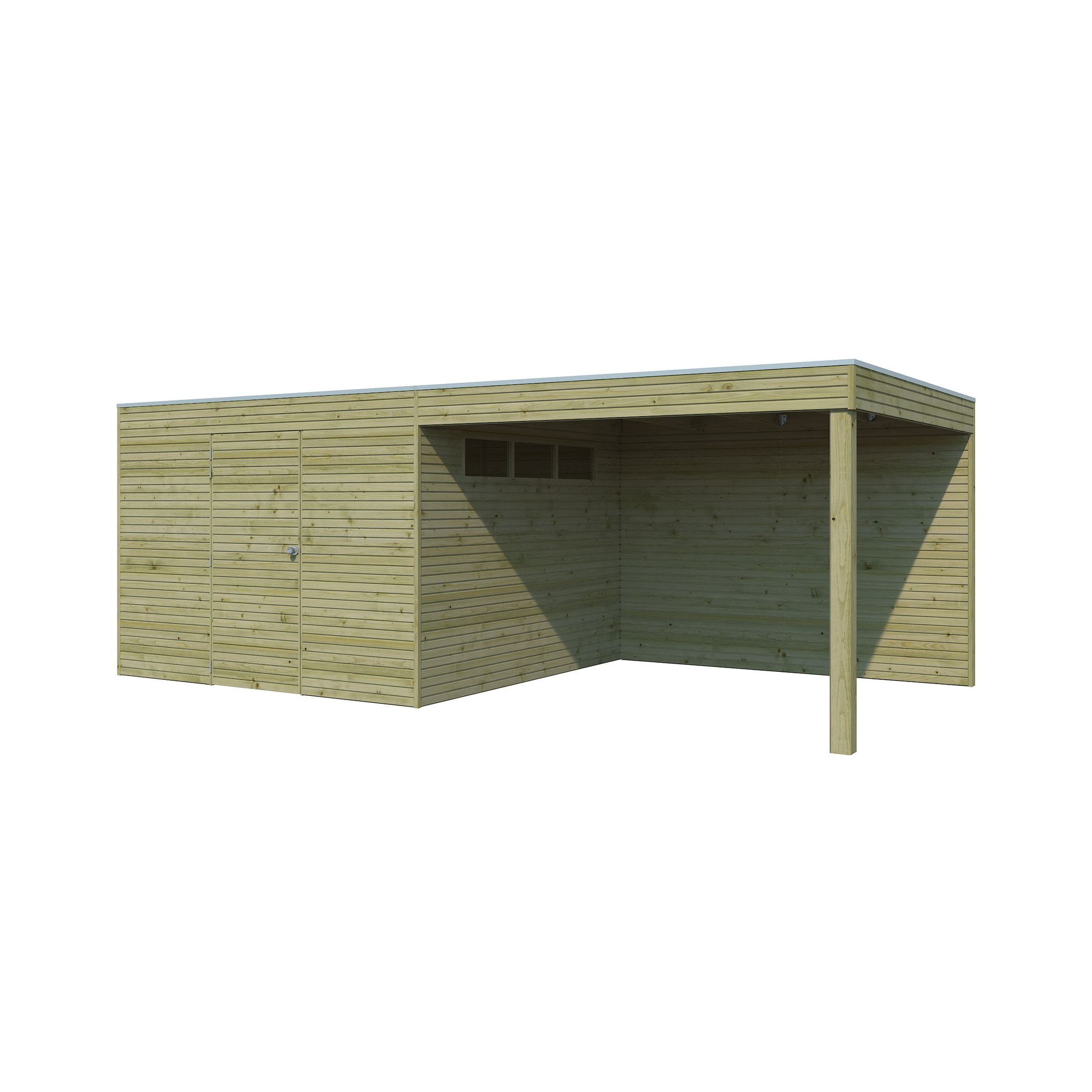 Voir la diapositive 2 : WOODLANDS Abri de jardin en bois QBH2 300X300 + extension 300 - traité autoclave en autoclave - 9m²
