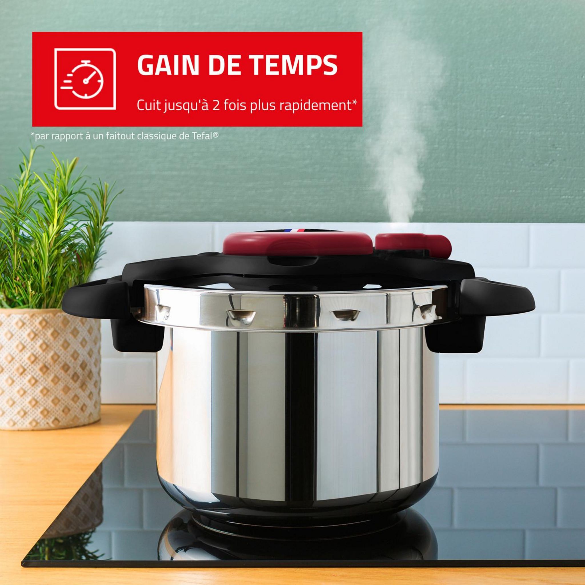 Voir la diapositive 2 : SEB Autocuiseur inox 7,5 litres tous feux dont induction CLIPSO MINUTE