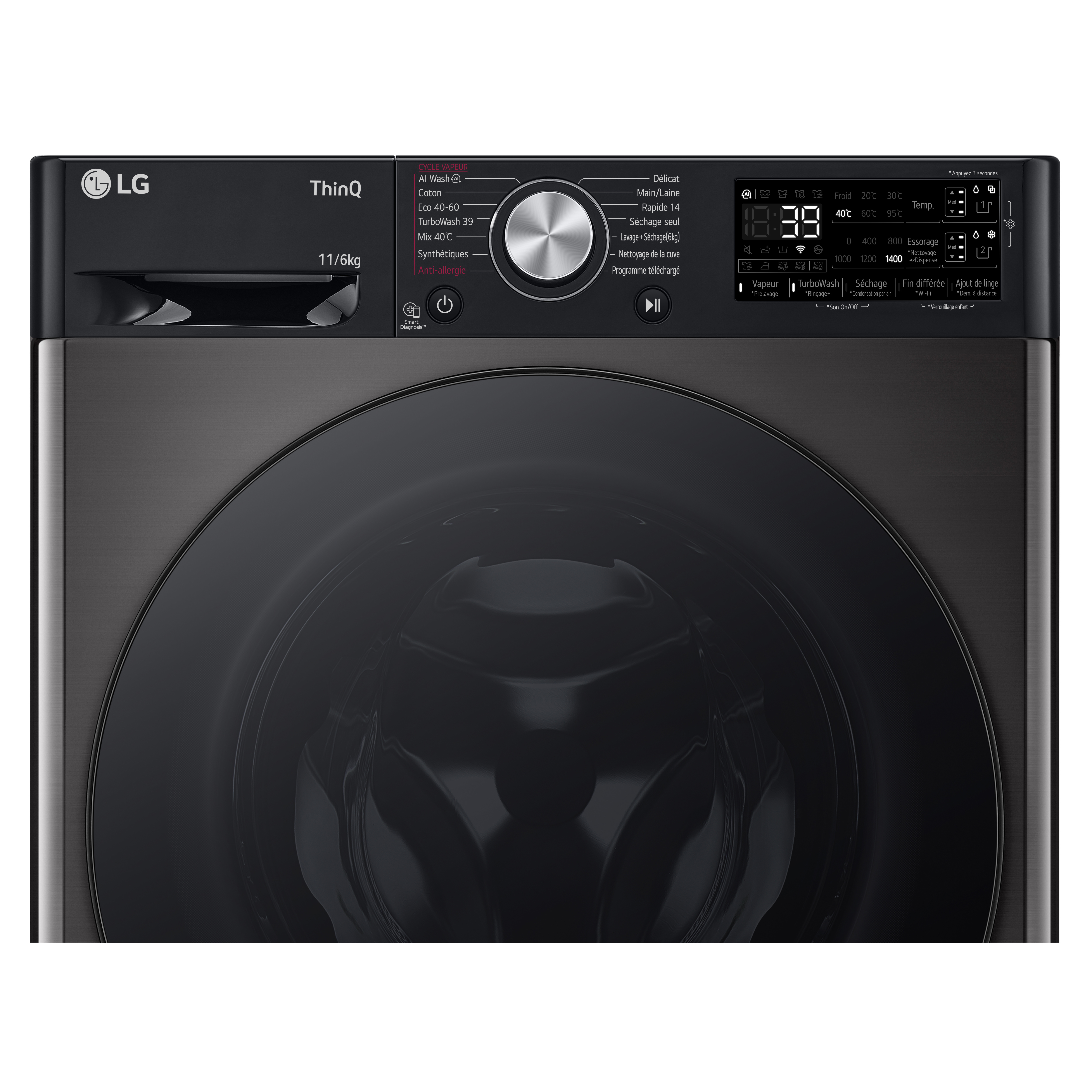 Voir la diapositive 4 : LG Lave linge séchant connecté F164R78BSTA, 11 kg lavage, 6 kg de séchage, 1400 T/min, D
