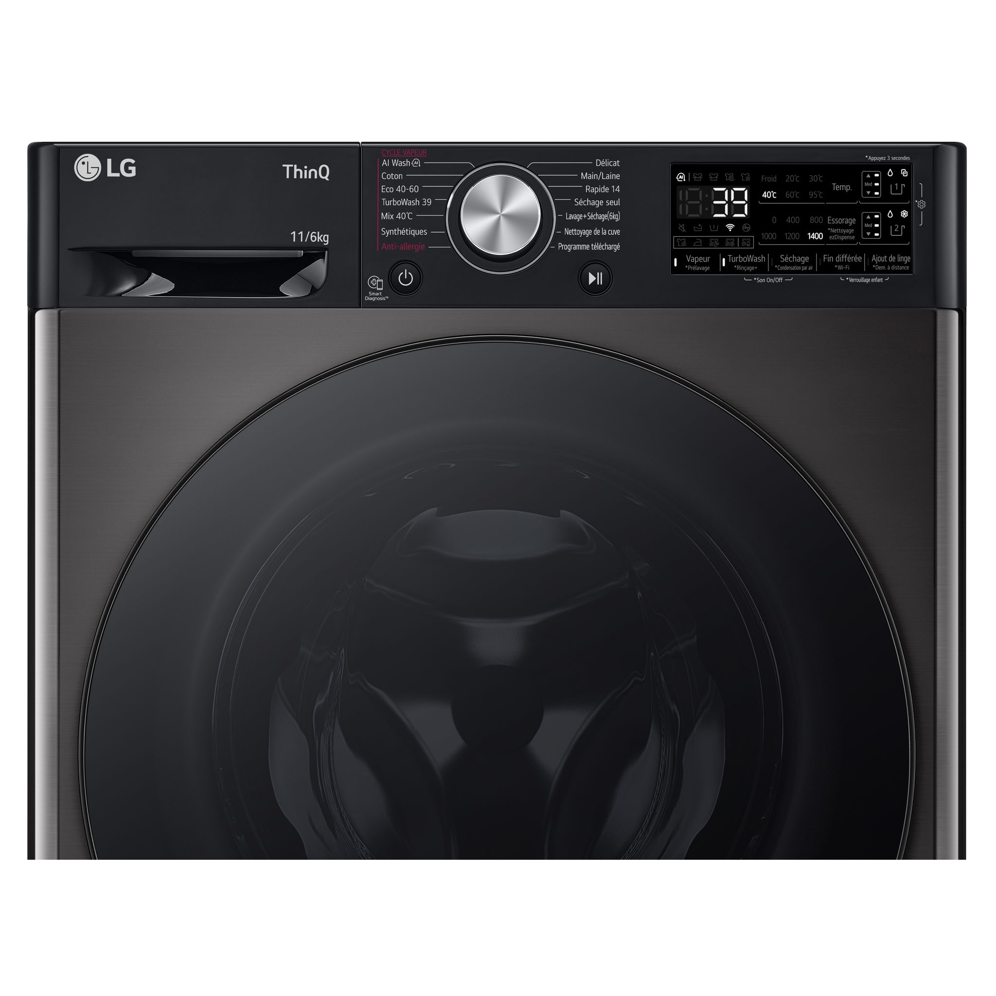 Voir la diapositive 4 : LG Lave linge séchant connecté F164R78BSTA, 11 kg lavage, 6 kg de séchage, 1400 T/min, D