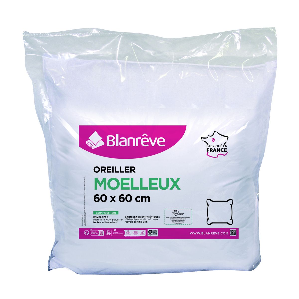 BLANREVE Oreiller confort moelleux anti acariens