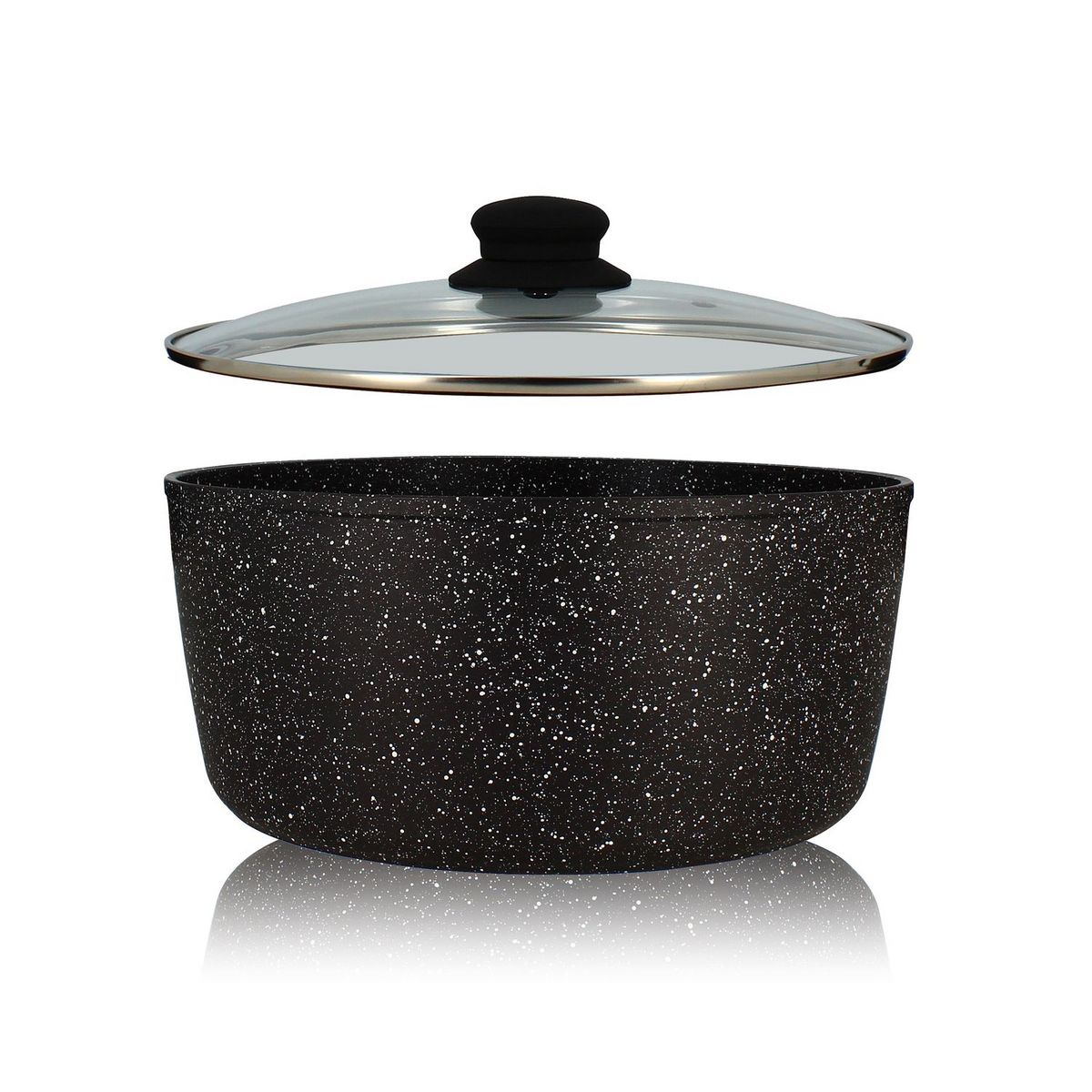 MENASTYL Faitout 24 cm avec couvercle en verre tous feux dont induction effet pierre