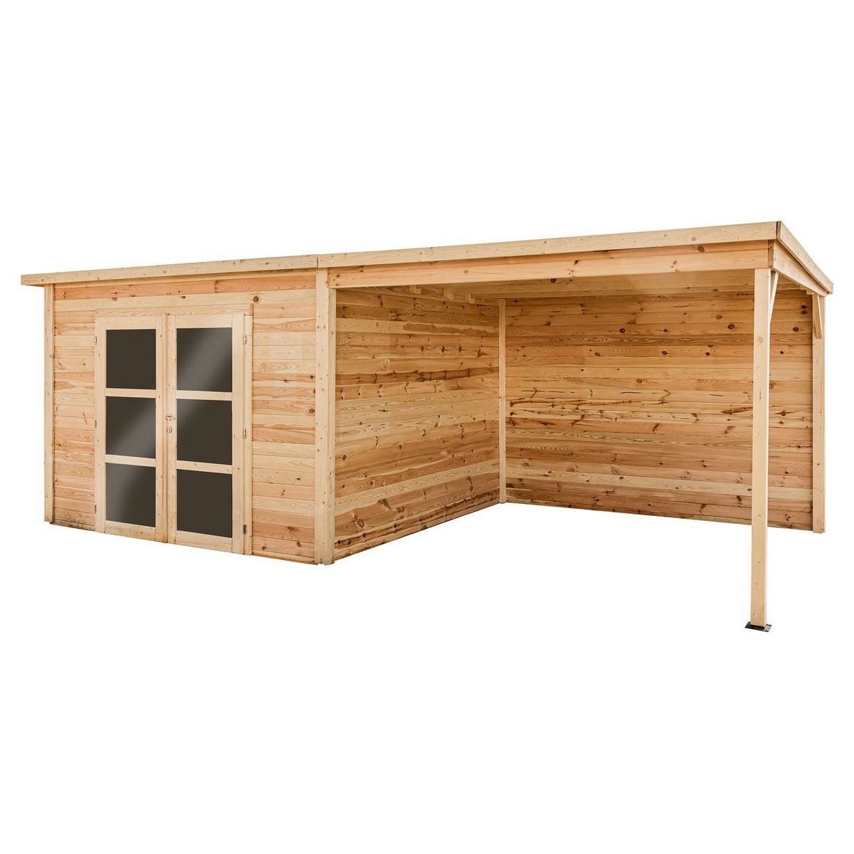 HABRITA Abri Madriers bois massif toit mono pente avec bûcher / 28 mm / surface extérieure : 19,93 m2