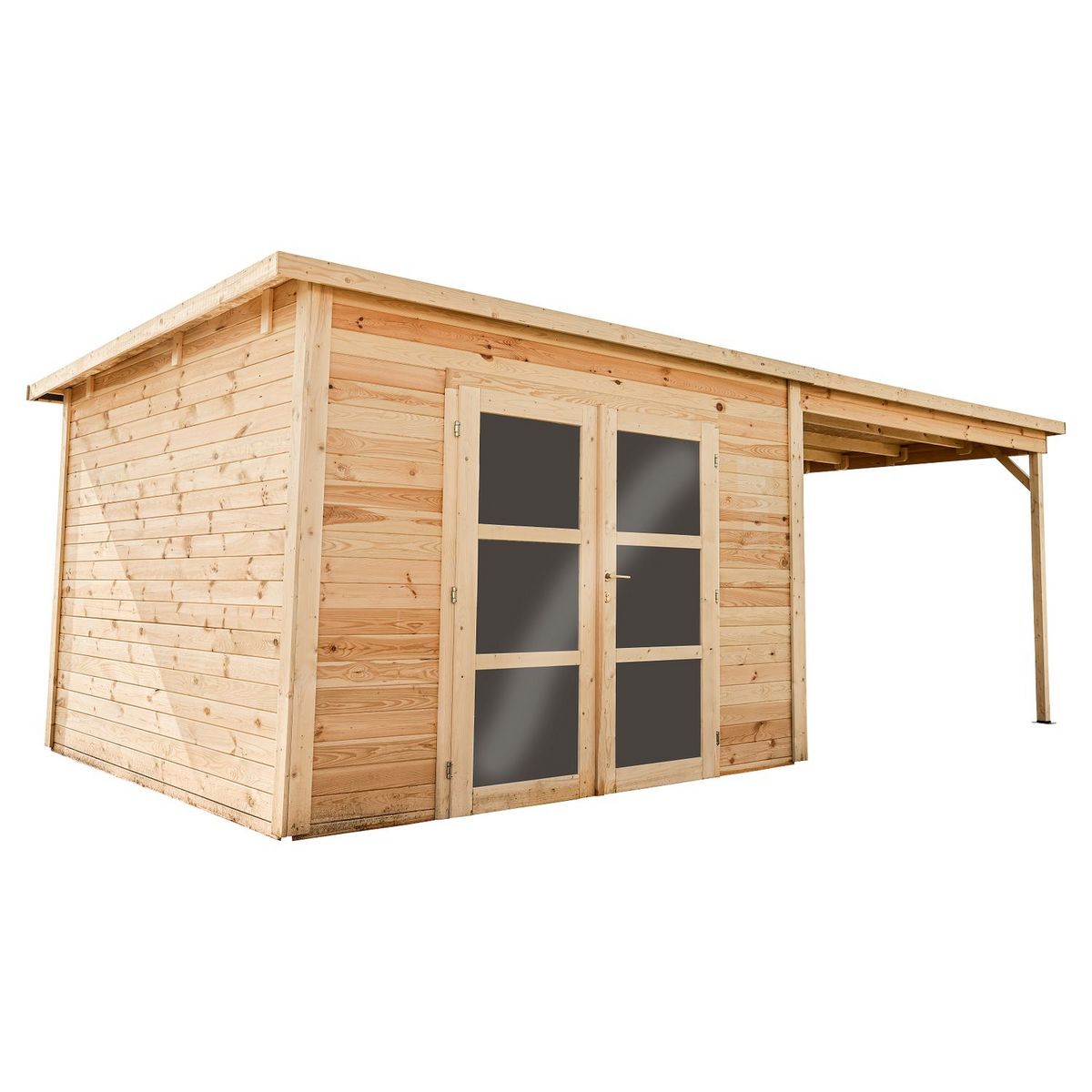 HABRITA Abri Madriers bois massif toit mono pente avec bûcher / 28 mm / surface extérieure : 19,93 m2