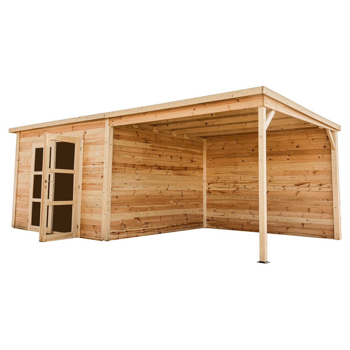 HABRITA Abri Madriers bois massif toit mono pente avec bûcher / 28 mm / surface extérieure : 19,93 m2