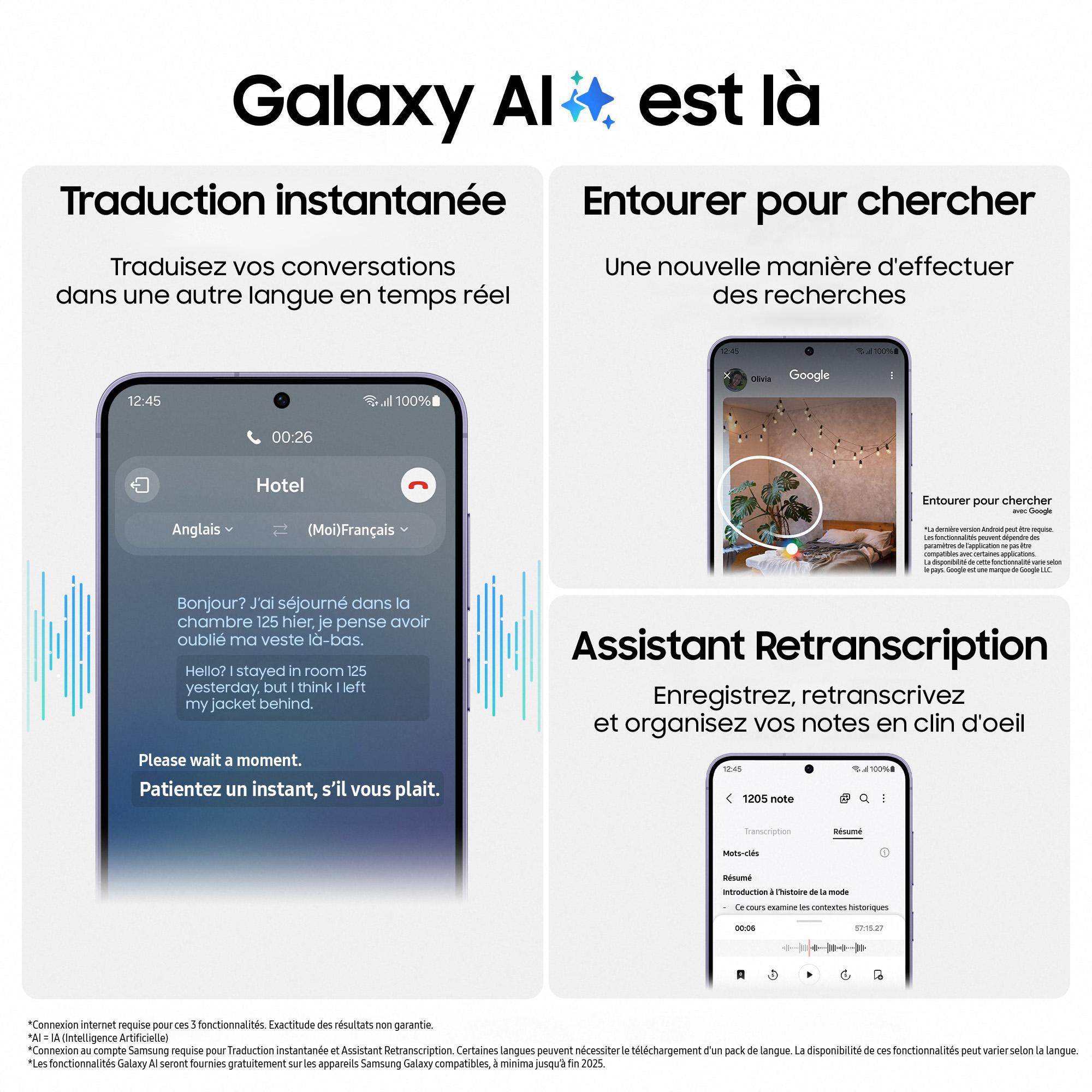 Voir la diapositive 2 : SAMSUNG Galaxy S24 5G Smartphone avec Galaxy AI 256Go - Indigo