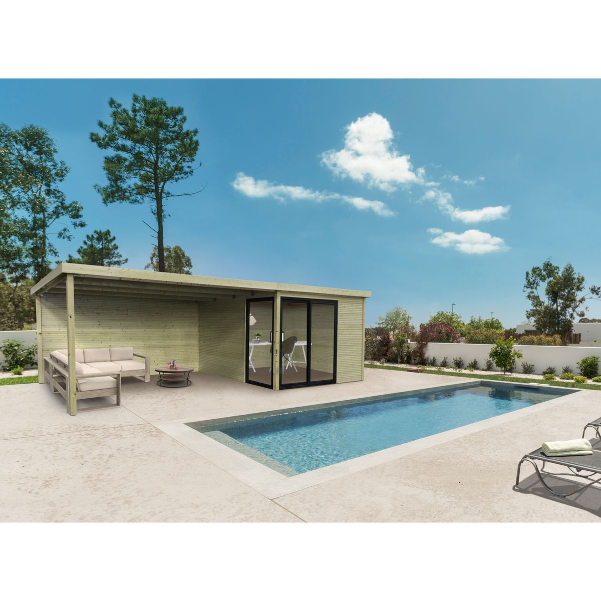 Abri de jardin en bois 28mm SAGRES 8,71 m2 avec terrasse