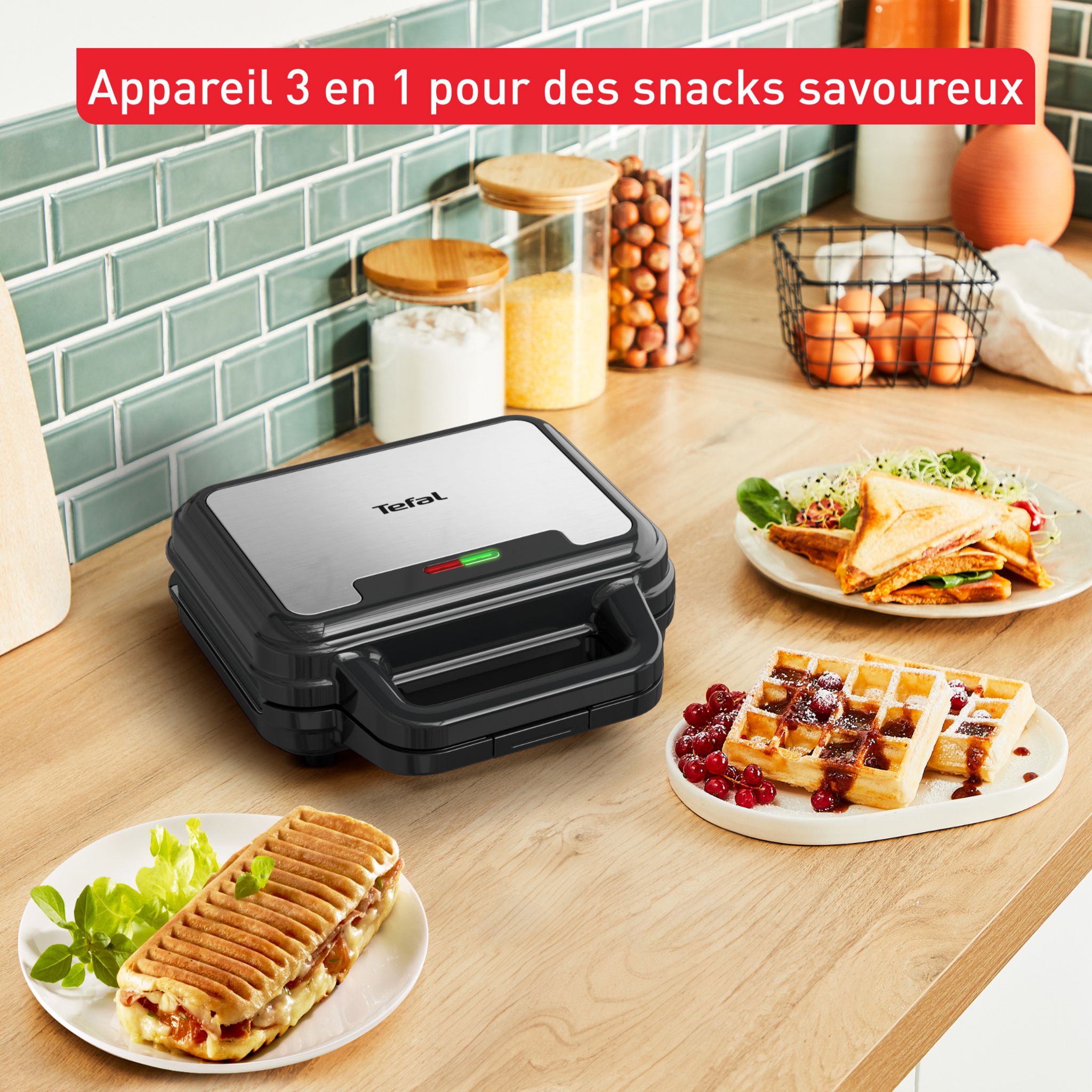 Voir la diapositive 2 : TEFAL Appareil à croque 3 en 1 SW383D10 - Noir