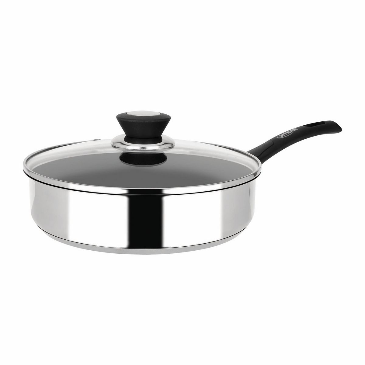 SITRAM Sauteuse inox brillant 24cm tous feux dont induction avec couvercle en verre , poignée fixe et revêtement anti-adhérent TRES CHIC