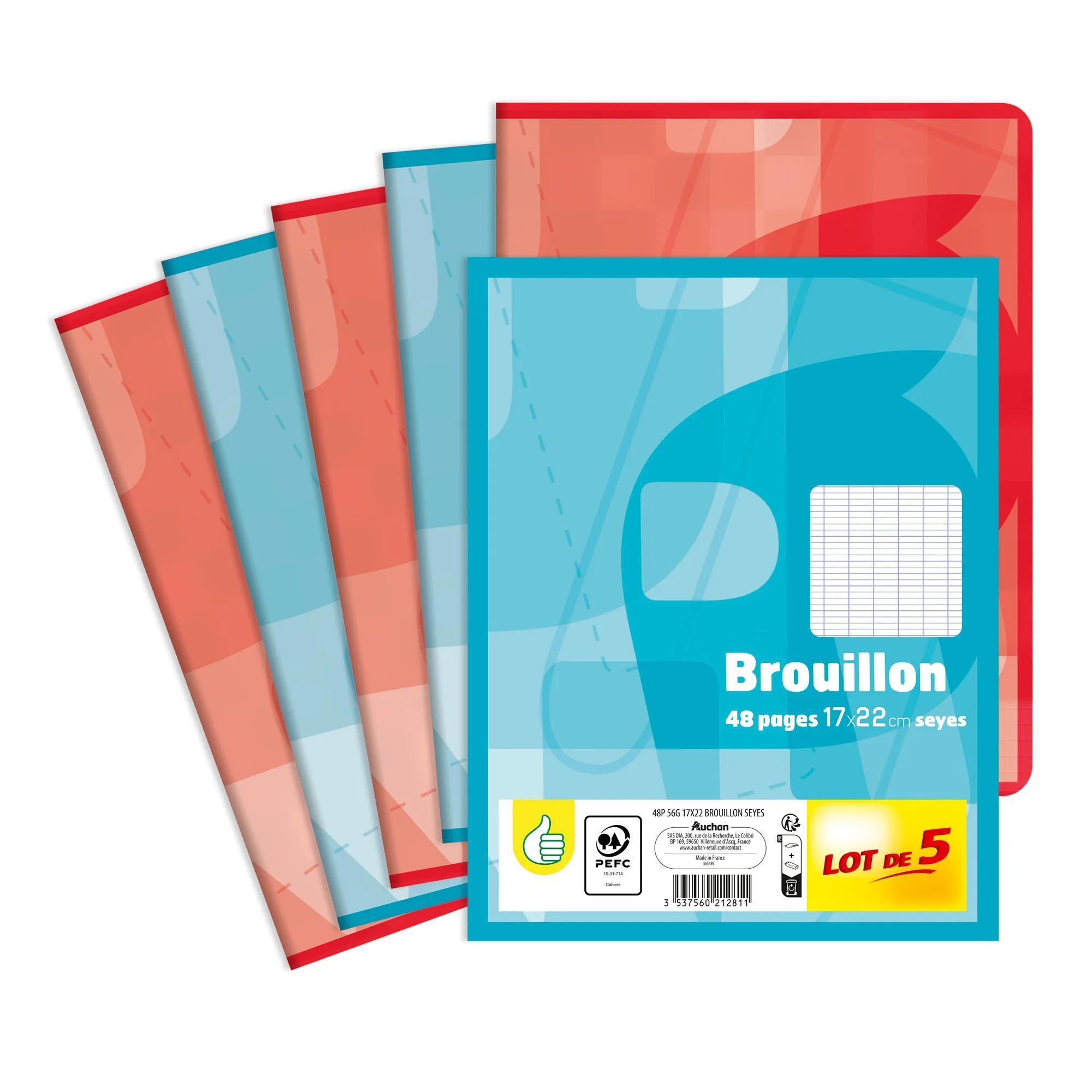 POUCE Lot de 5 Cahiers Piqués - Couverture Carton, 48 Pages
