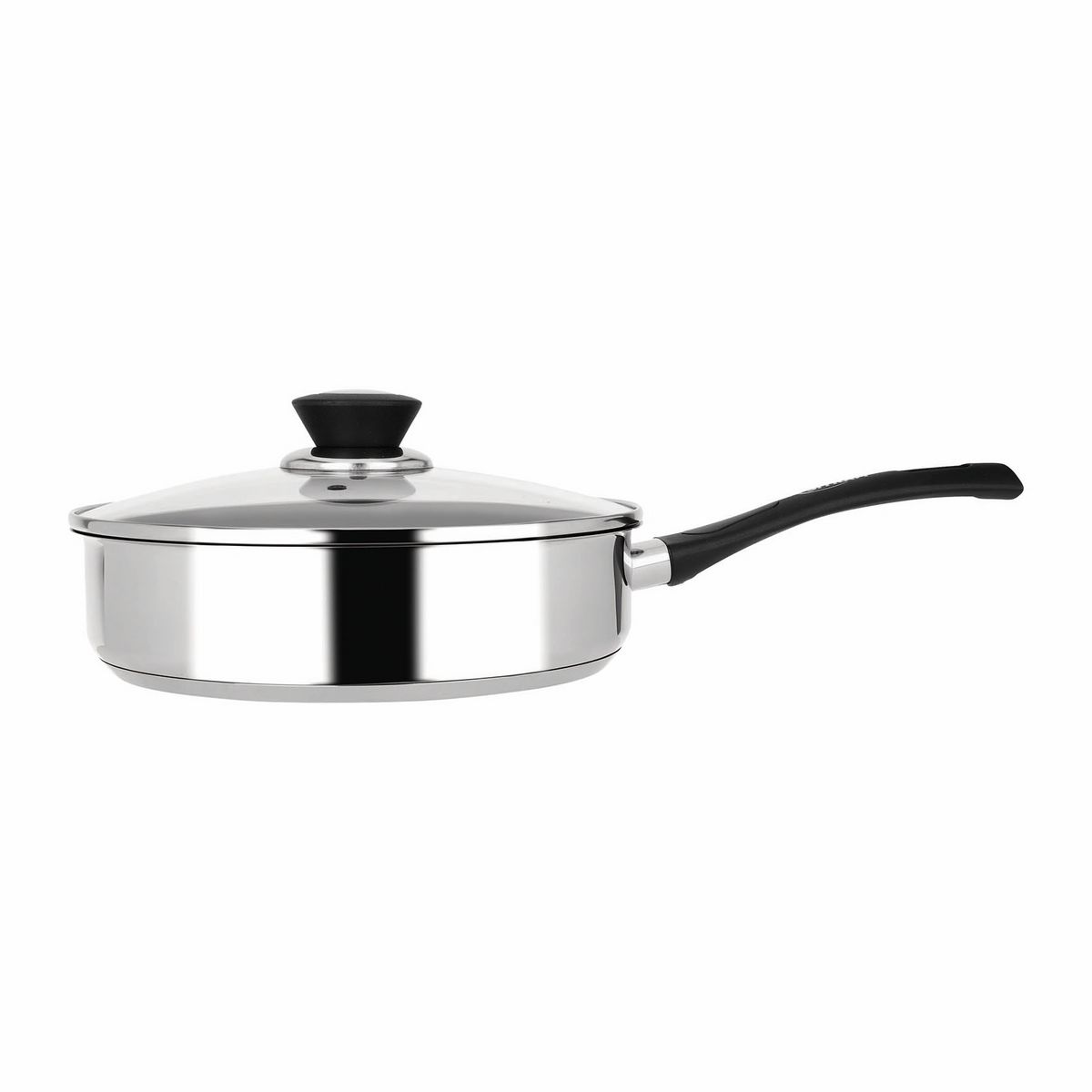 SITRAM Sauteuse inox brillant 24 cm tous feux dont induction avec couvercle en verre, poignée fixe et revêtement intérieur anti-adhérent TRES CHIC