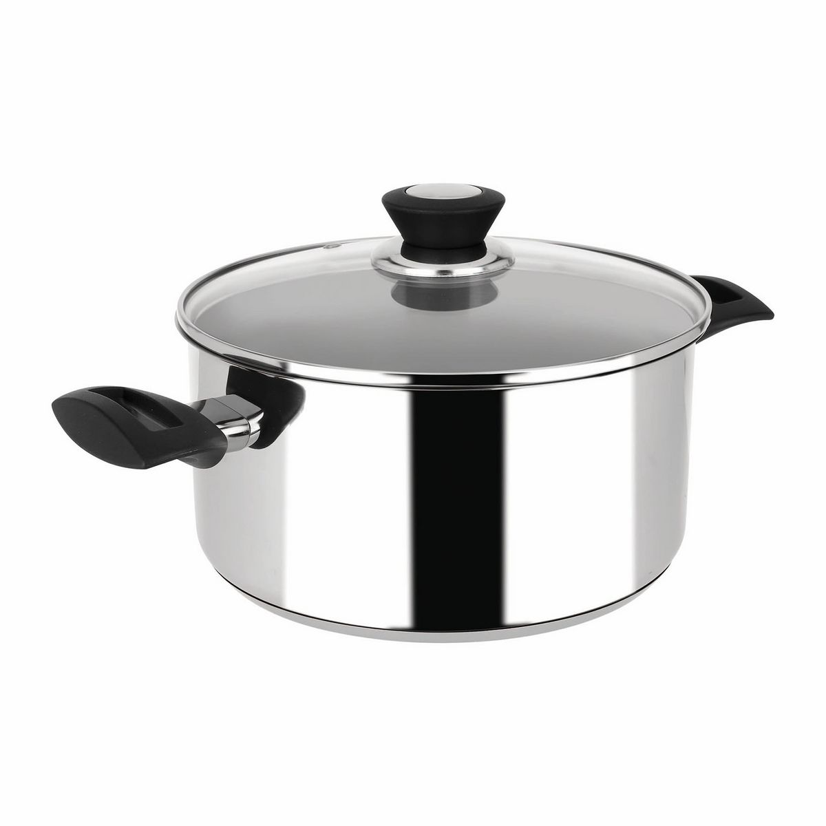 SITRAM Faitout inox brillant 24cm tous feux dont induction avec couvercle en verre et poignées fixes TRES CHIC