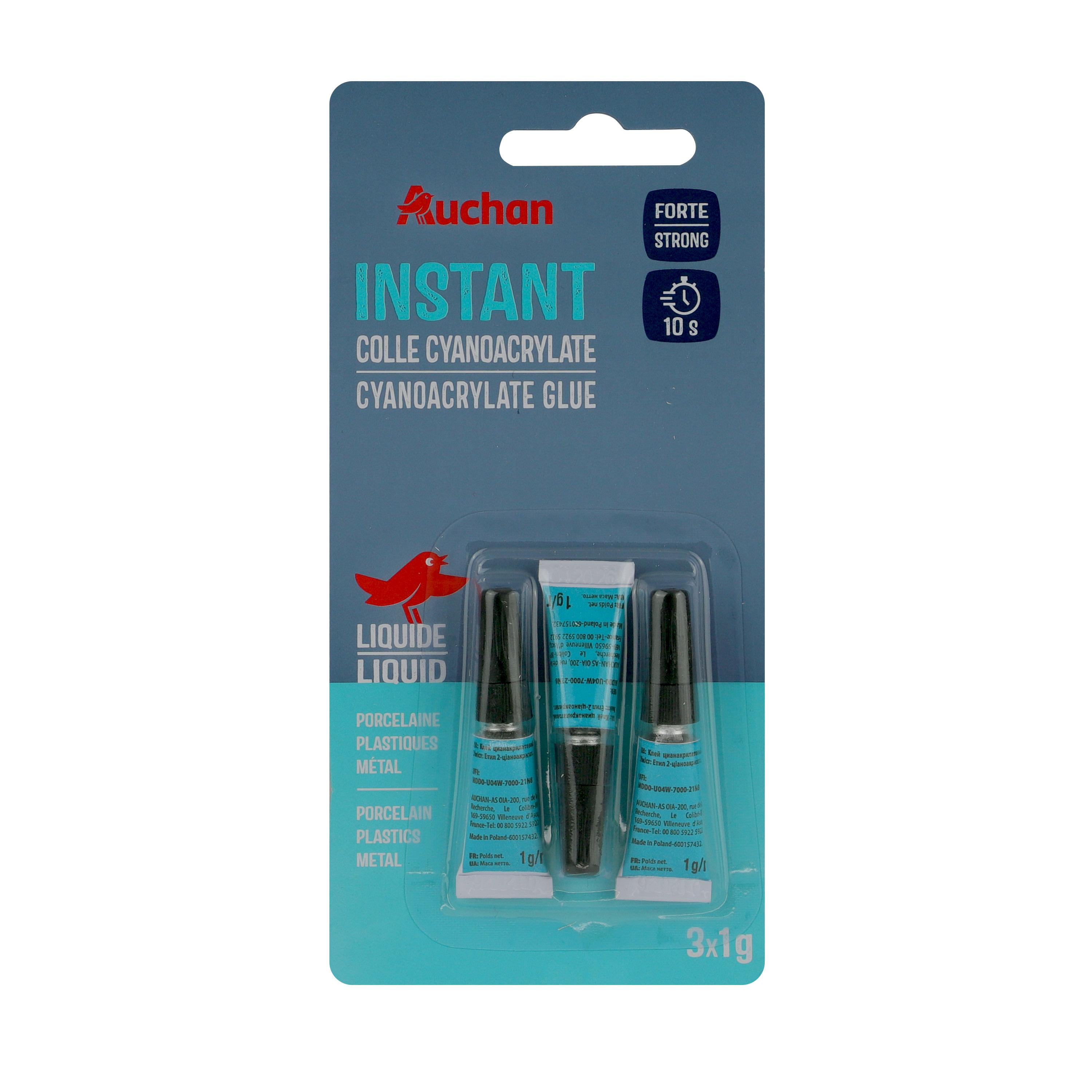 AUCHAN Colle cyanoacrylate liquide forte 3 x 1g