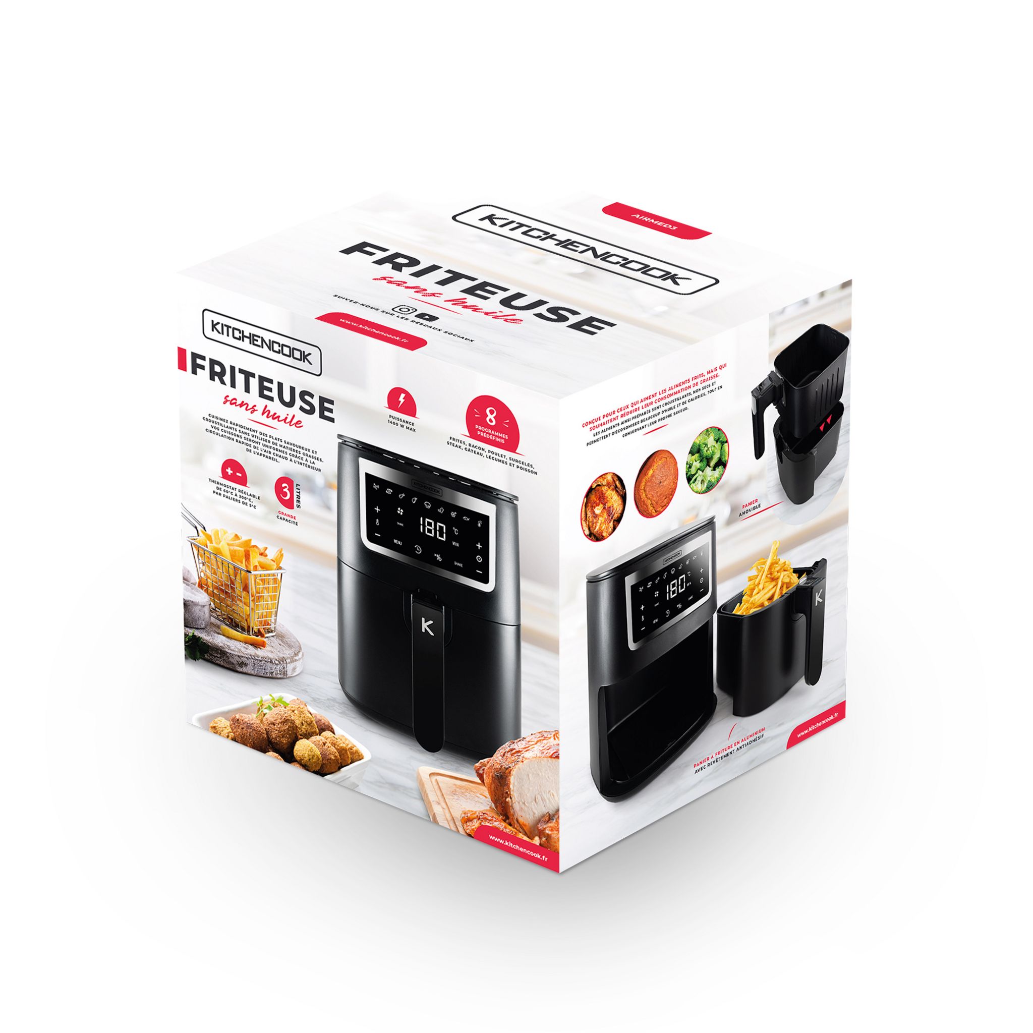 Voir la diapositive 5 : KITCHENCOOK Friteuse sans huile à air chaud AIRMED3 - Noir