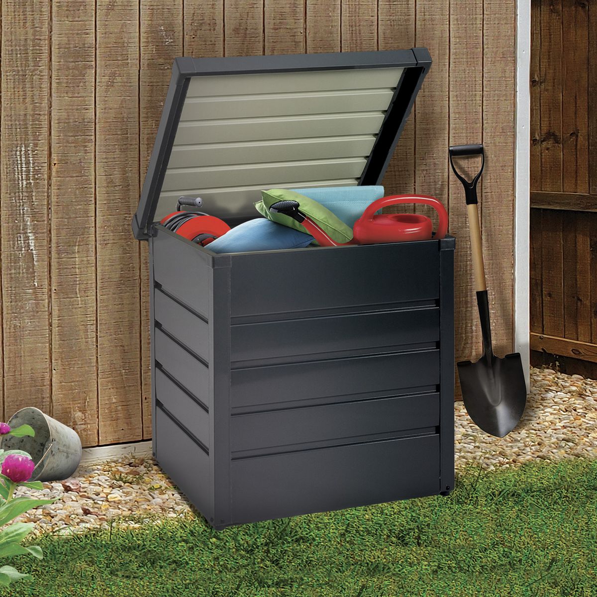 Coffre de jardin en métal pour jardin 200 L - Gris