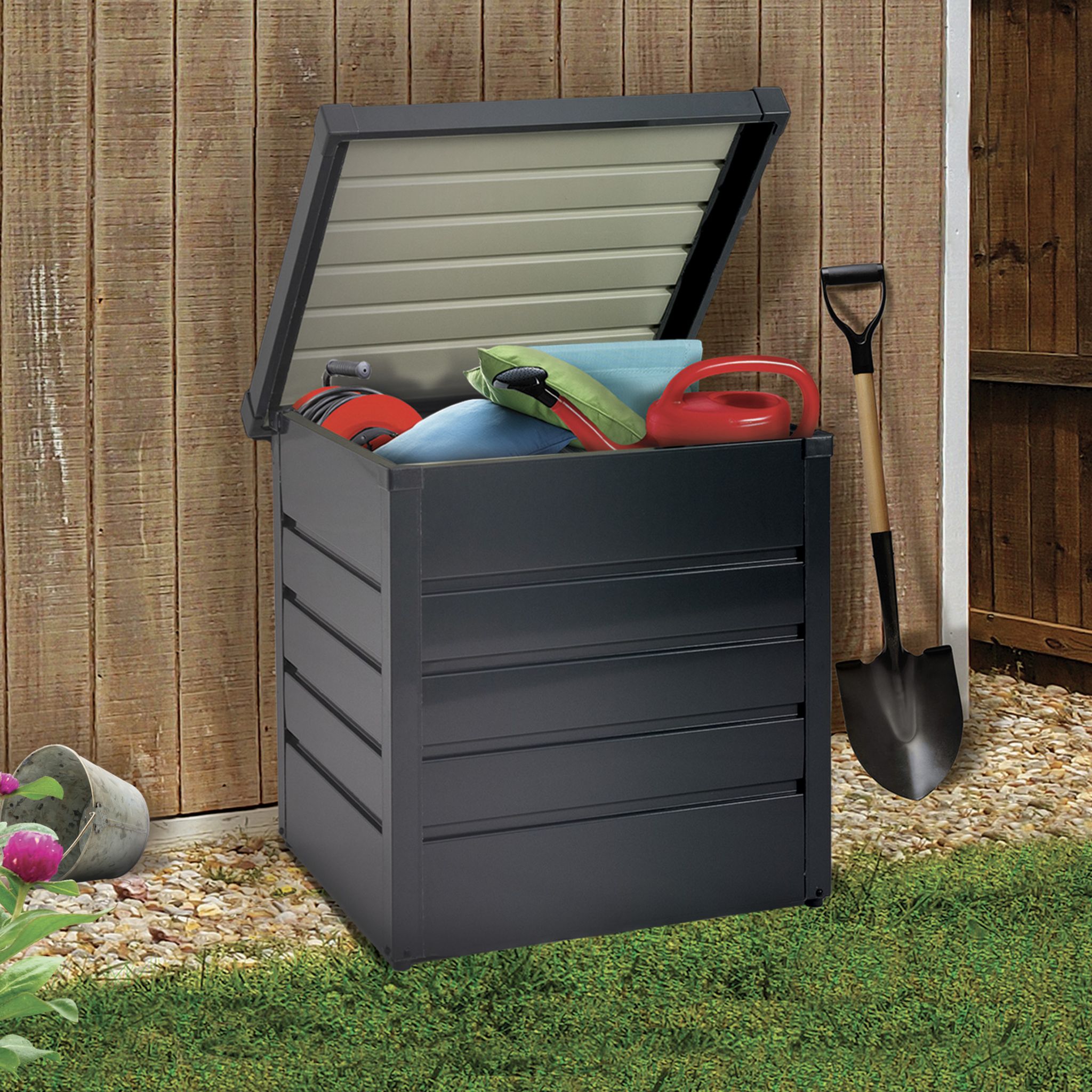 Voir la diapositive 2 : Coffre de jardin en métal pour jardin 200 L - Gris