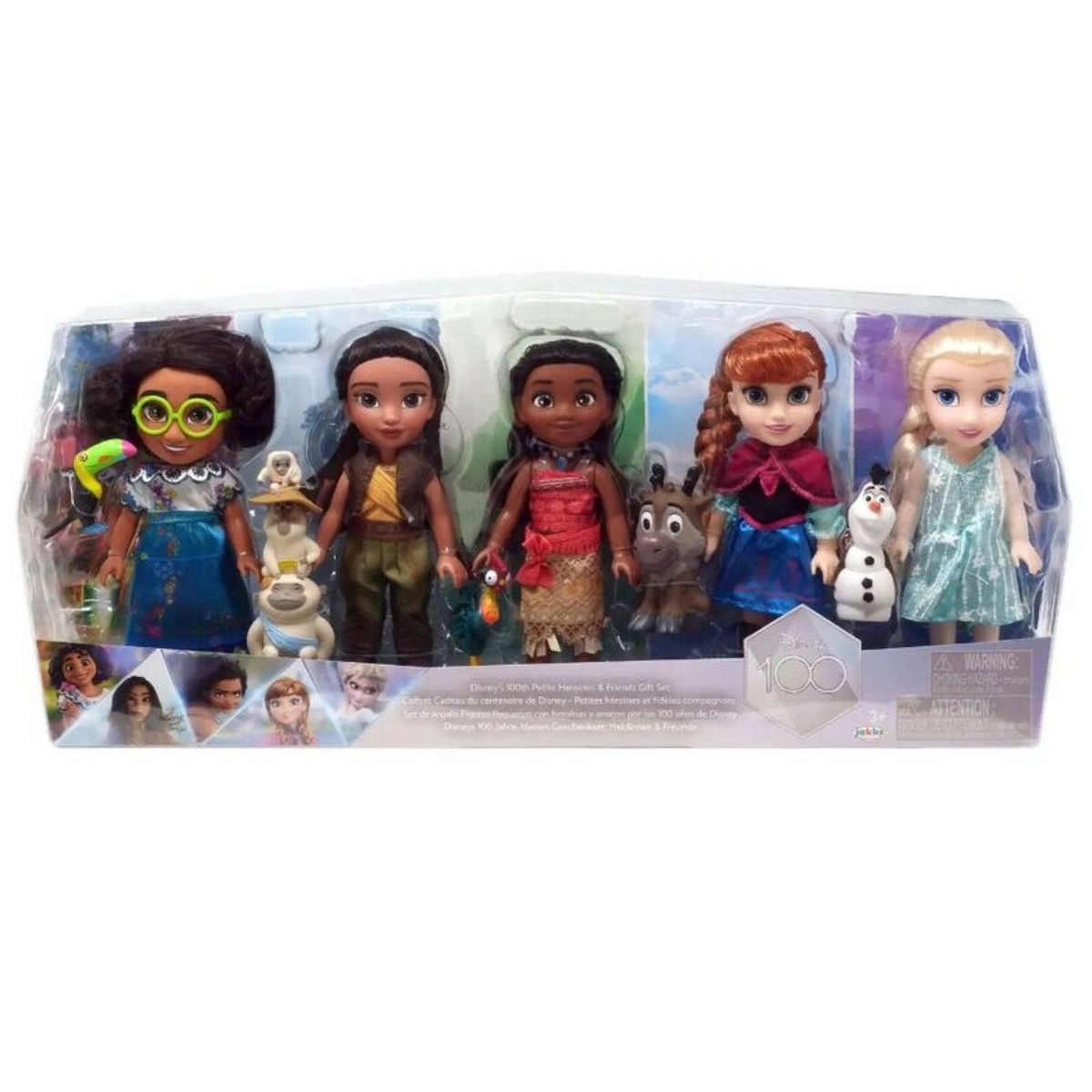 JAKKS Set 5 poupées 15cm  Elsa, Anna, Mirabel, Raya & Moana - Disney Princesses 100ème Anniversaire