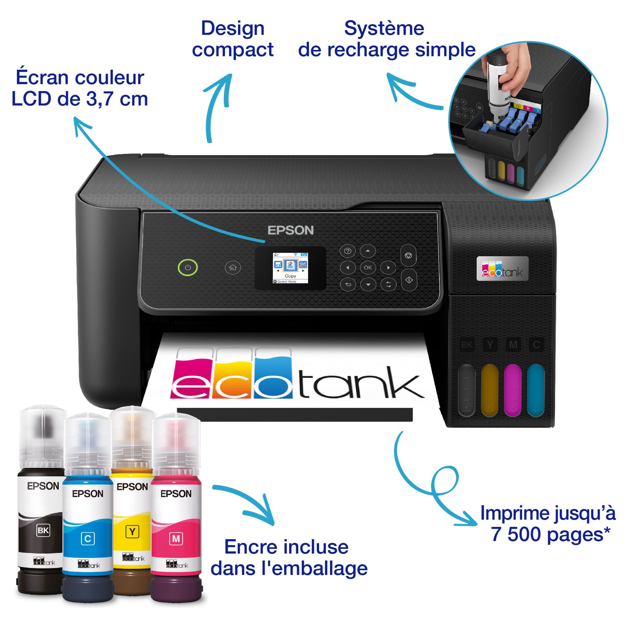 Voir la diapositive 2 : EPSON Imprimante jet d'encre EcoTank ET- 2871