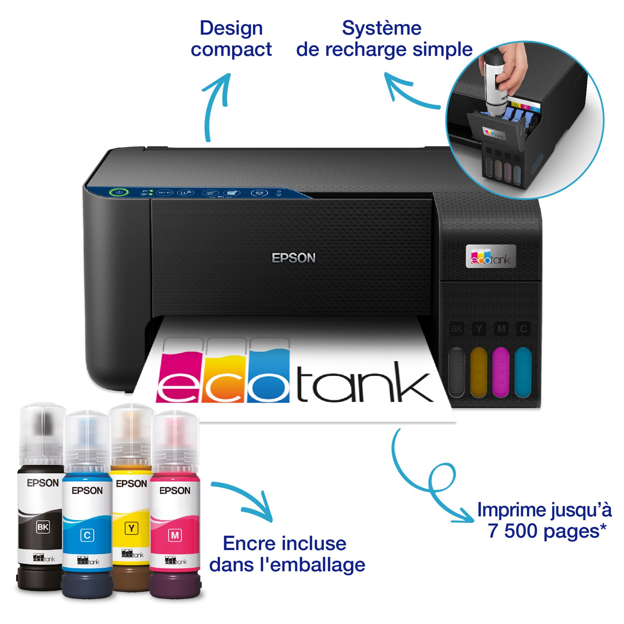 Voir la diapositive 2 : EPSON Imprimante jet d'encre EcoTank ET- 2861