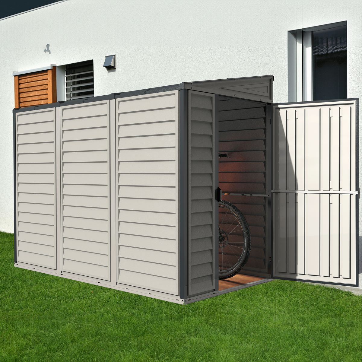 DURAMAX Abri de jardin adossable PVC Gris - 2,94m² - SIDEMATE