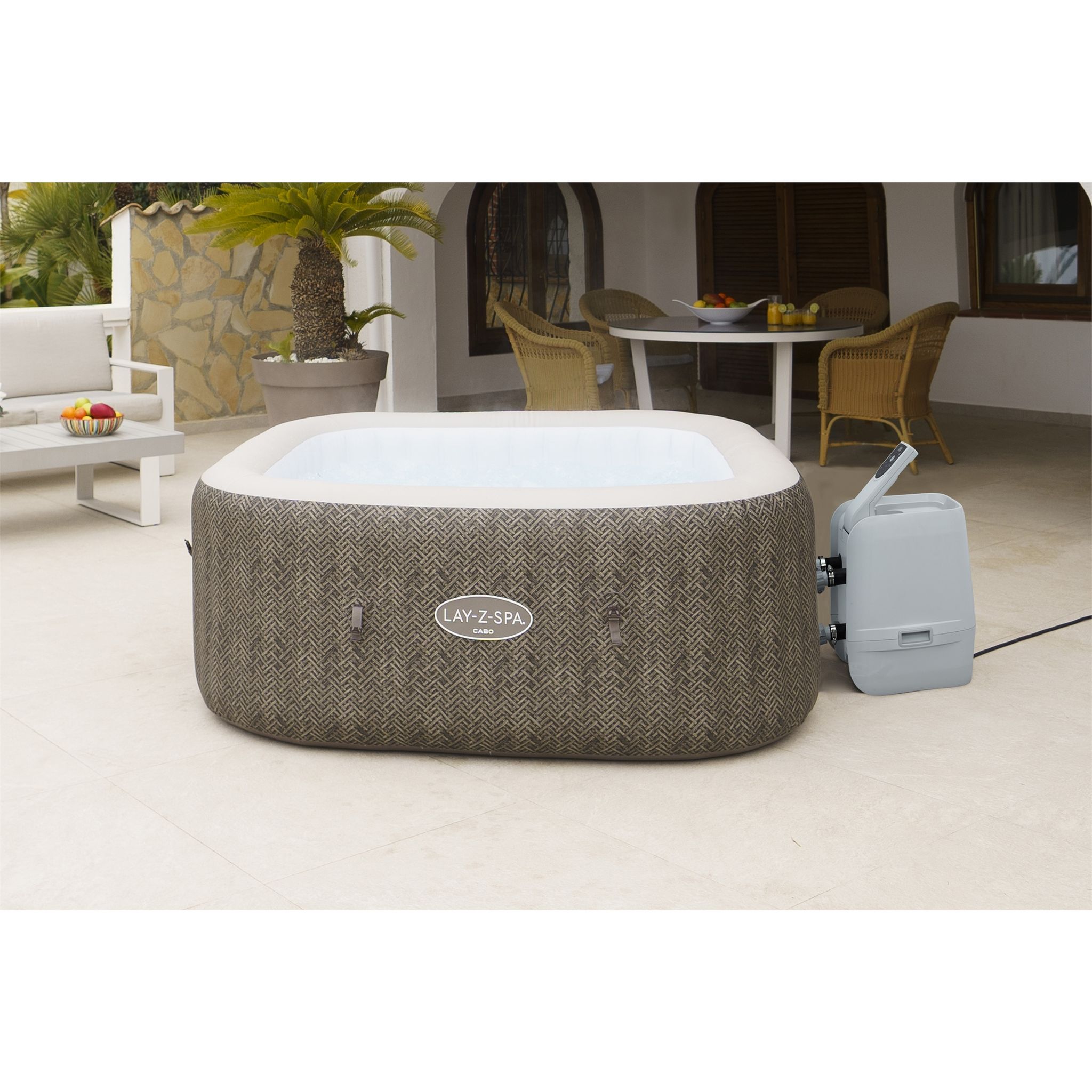 Voir la diapositive 3 : BESTWAY Spa gonflable carré Lay-Z-Spa Cabo Hydrojet™ 4-6 places Wifi - Imprimé osier