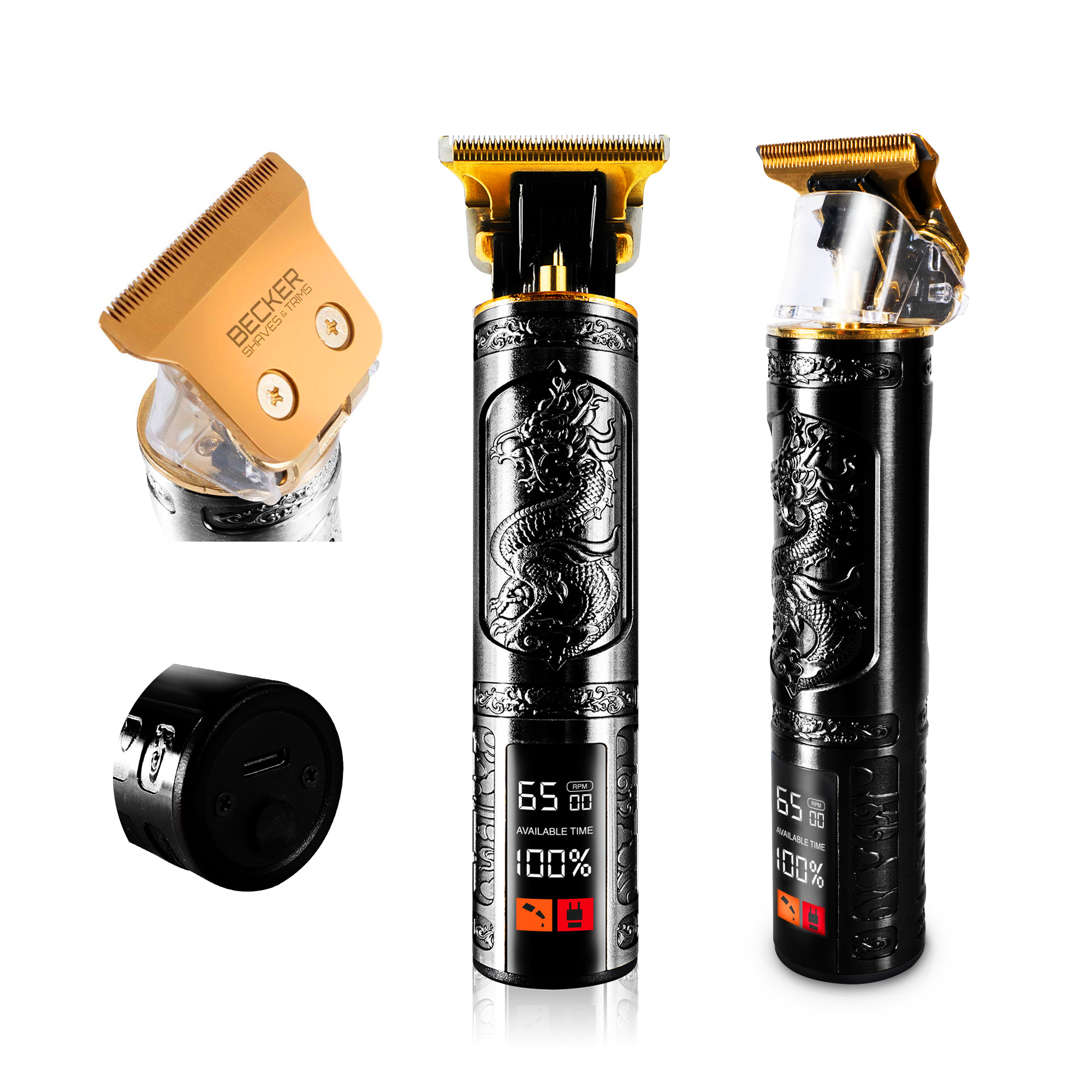 Voir la diapositive 2 : BECKER SHAVES & TRIMS Tondeuse cheveux et barbe sans fil DRAGON - Noir