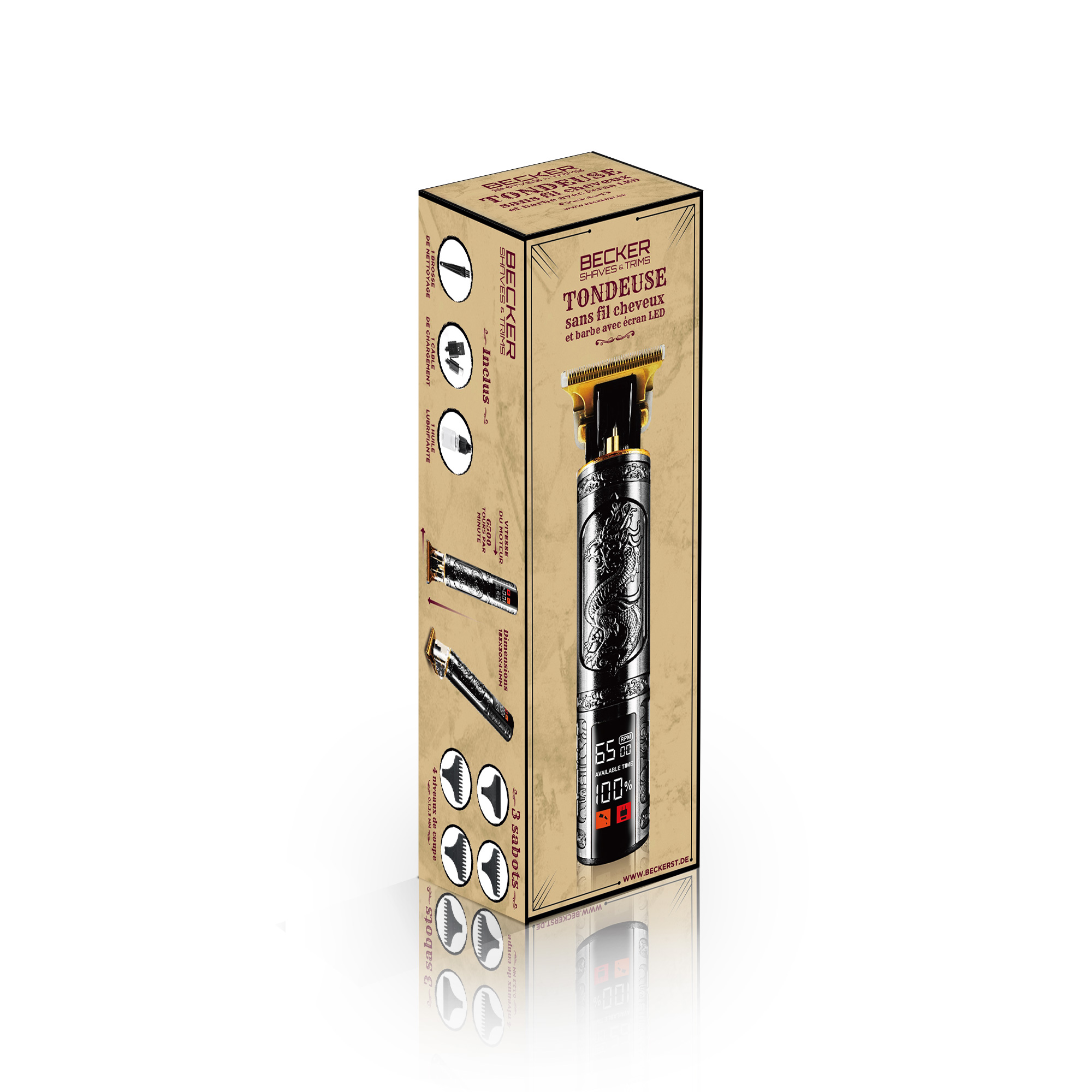 Voir la diapositive 6 : BECKER SHAVES & TRIMS Tondeuse cheveux et barbe sans fil DRAGON - Noir