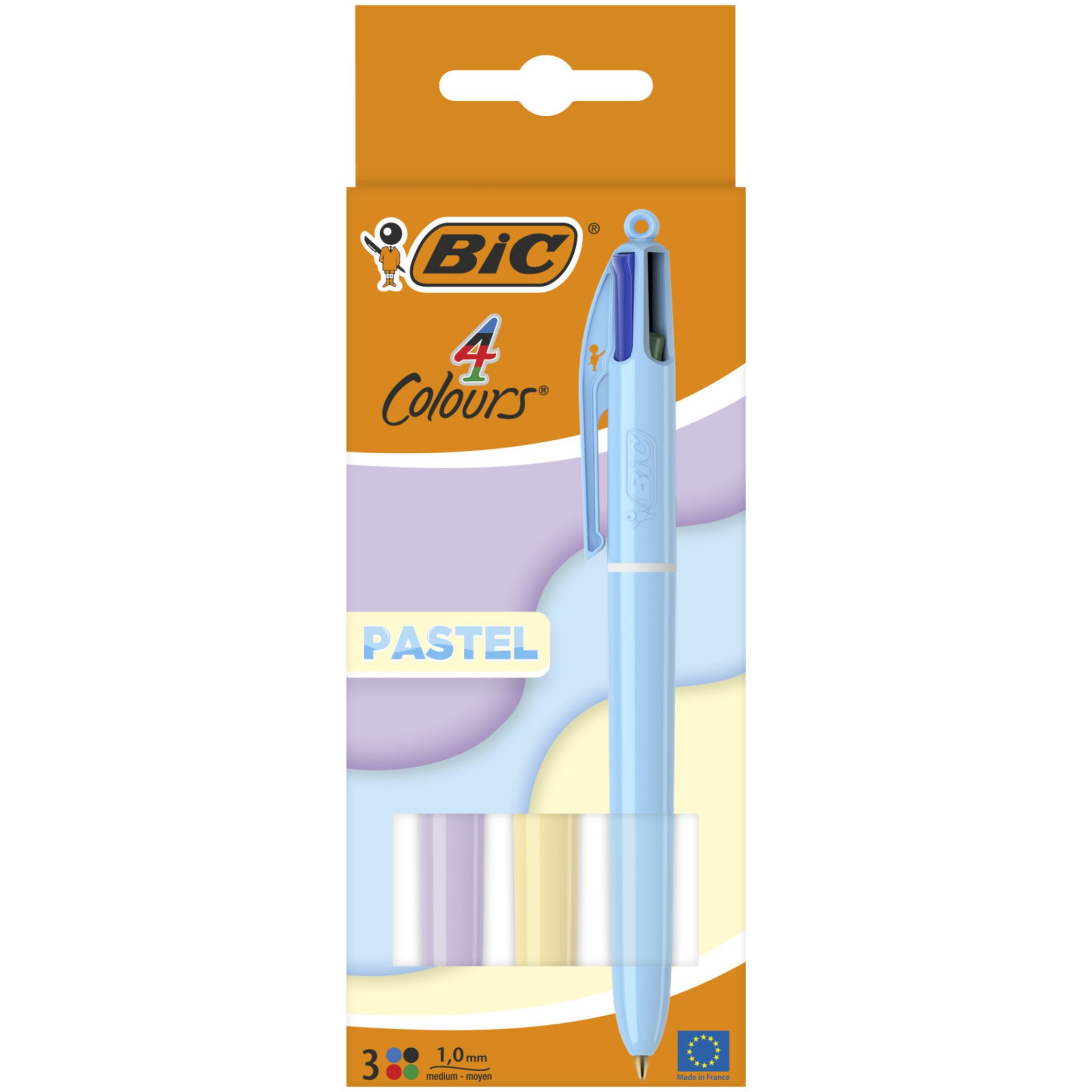 BIC Stylo bille 4 couleurs pointe moyenne 1 mm - Coloris assortis pastel - Lot de 3