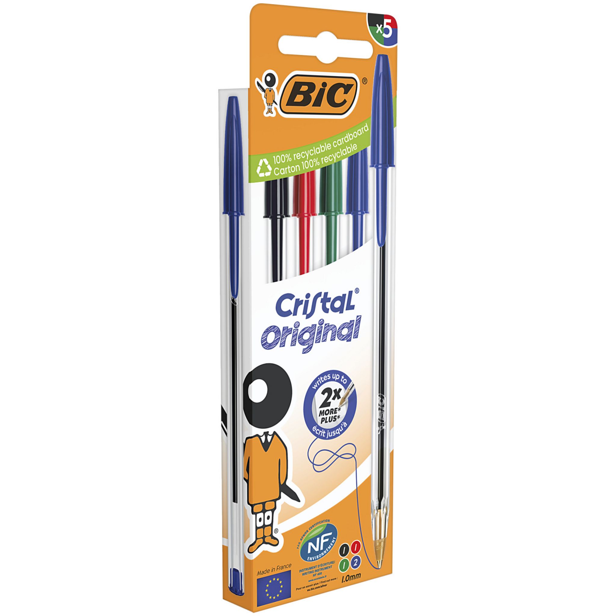 BIC Stylo bille cristal pointe moyenne x4 - coloris assorti
