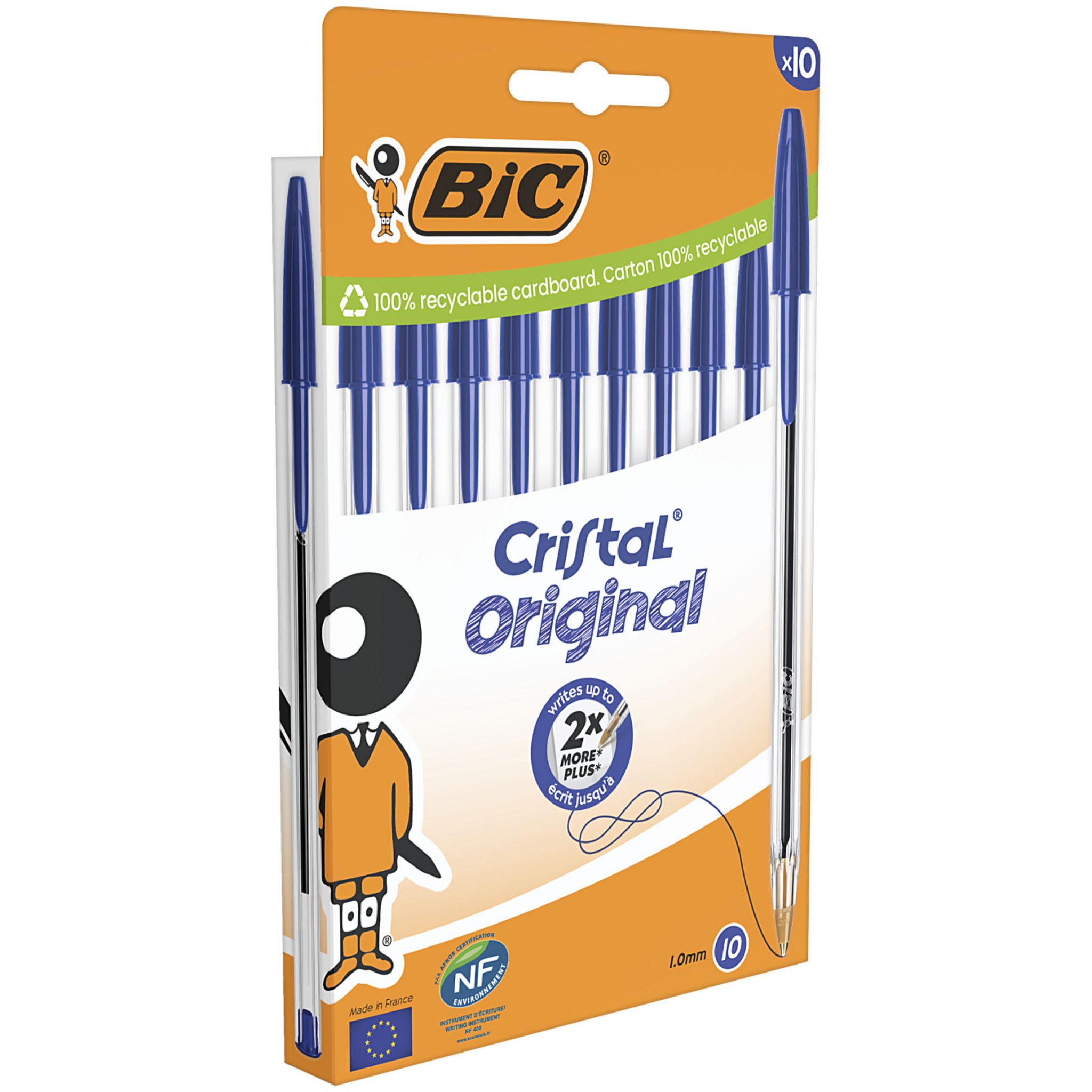 BIC Stylo bille cristal bleu pointe moyenne x10