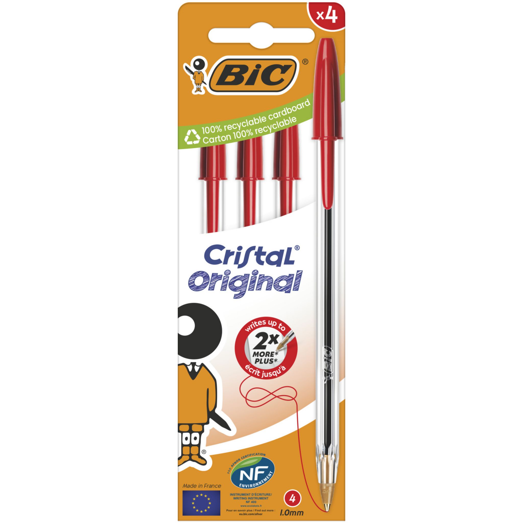 BIC Stylo bille cristal rouge x4