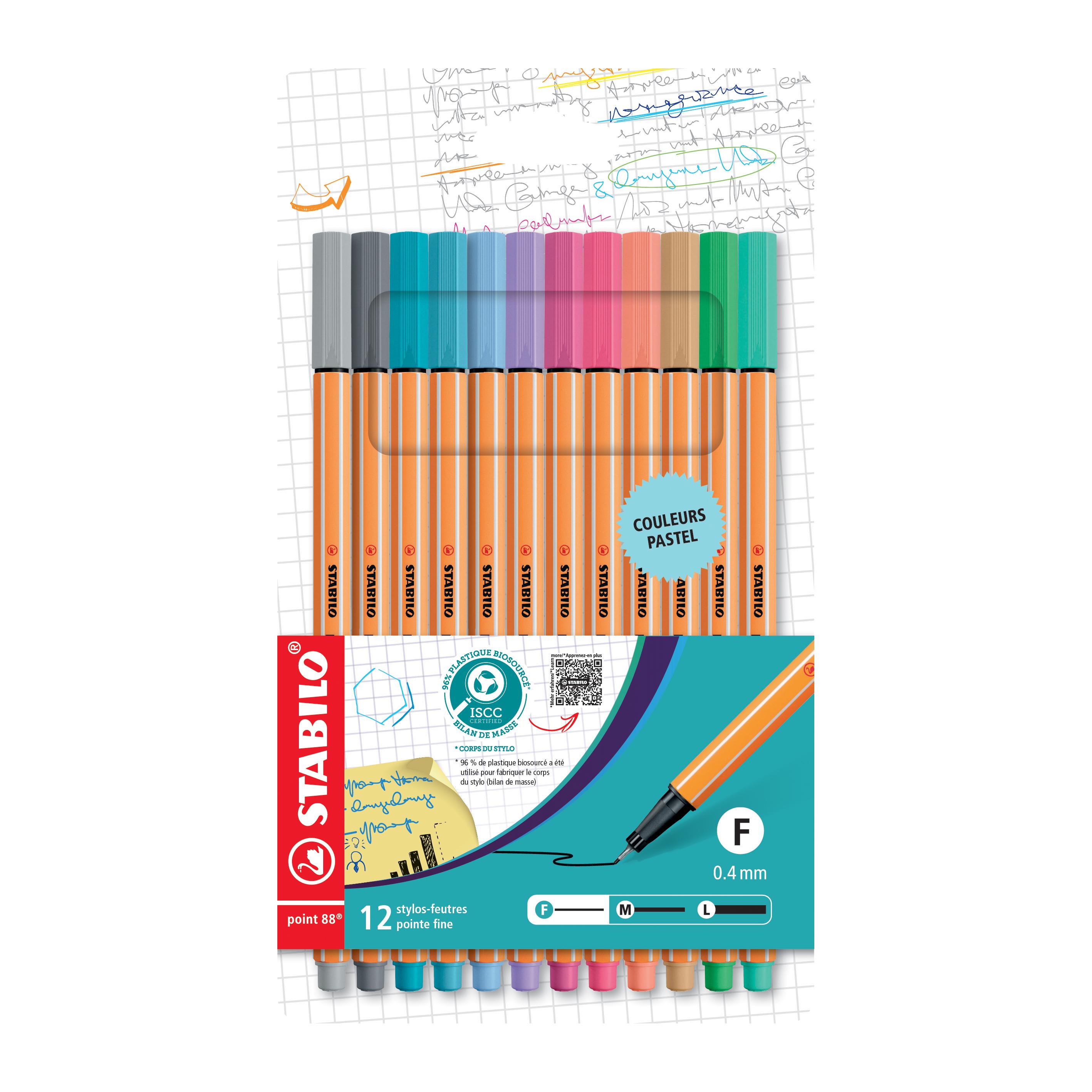 STABILO 12 Stylos-feutres pointe fine couleurs pastel assorties