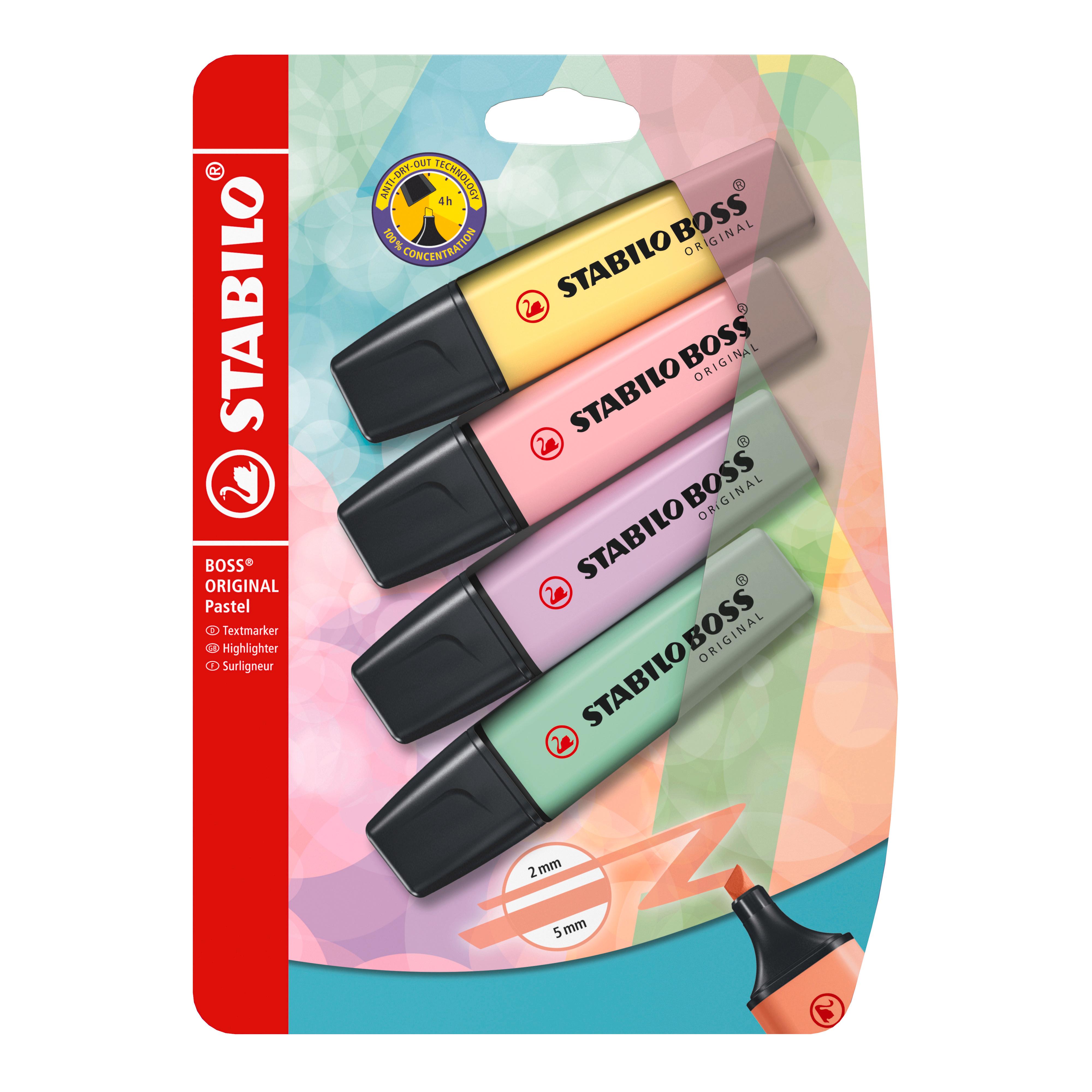 STABILO Surligneur BOSS Original Pastel - Vert / Bleu / Corail / Jaune