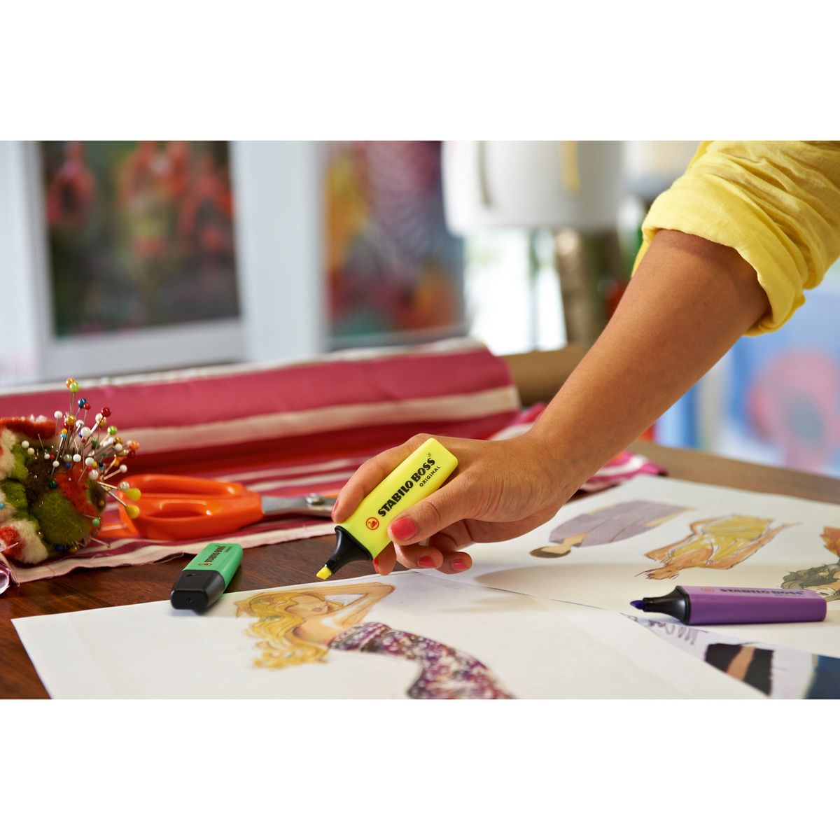 STABILO Blister carton x 4 surligneurs STABILO BOSS ORIGINAL - jaune + orange + rose + vert