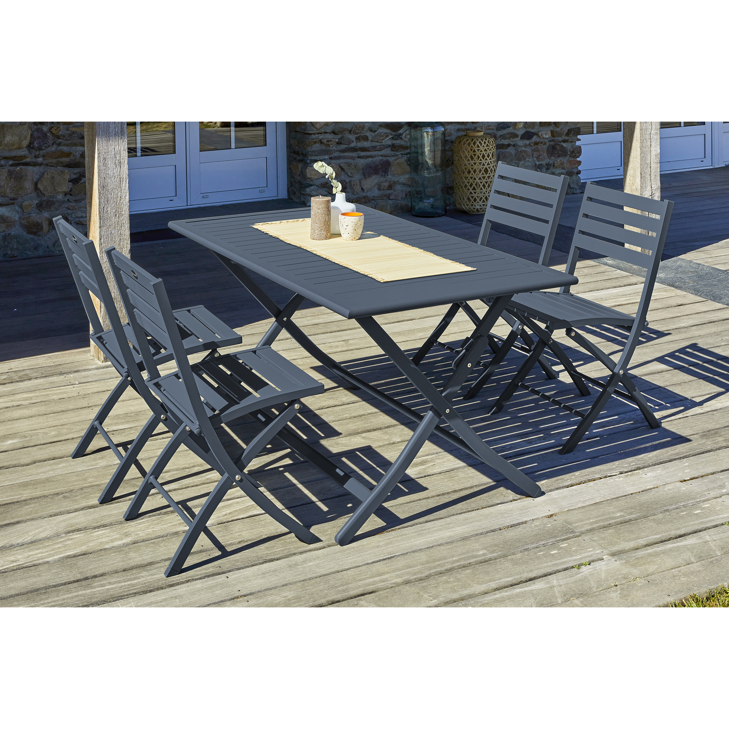Voir la diapositive 3 : CITY GARDEN Salon de jardin - 4 places - Aluminium - Anthracite - MARIUS