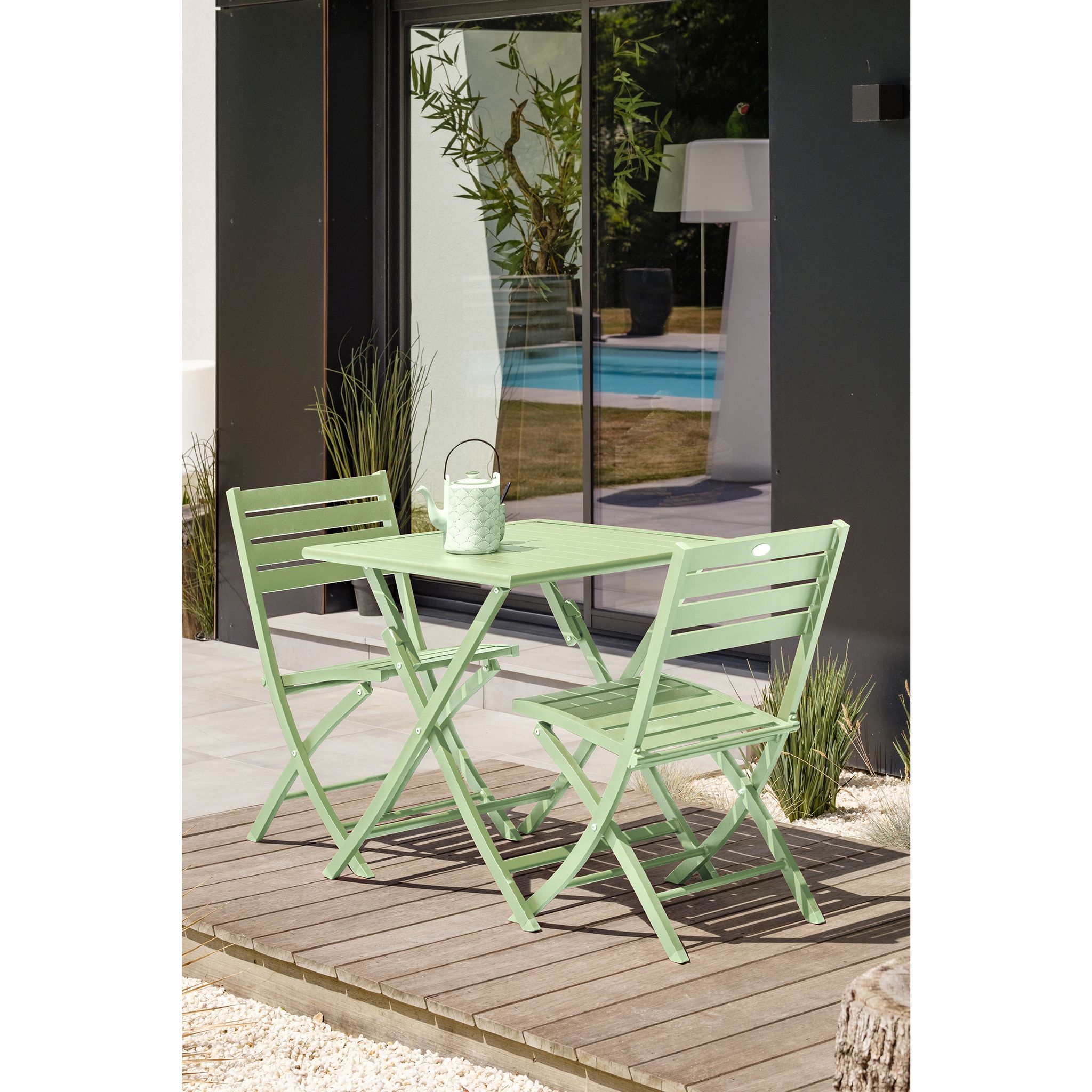 Voir la diapositive 3 : Salon de jardin - 2 places - Aluminium - Vert lagune - MARIUS