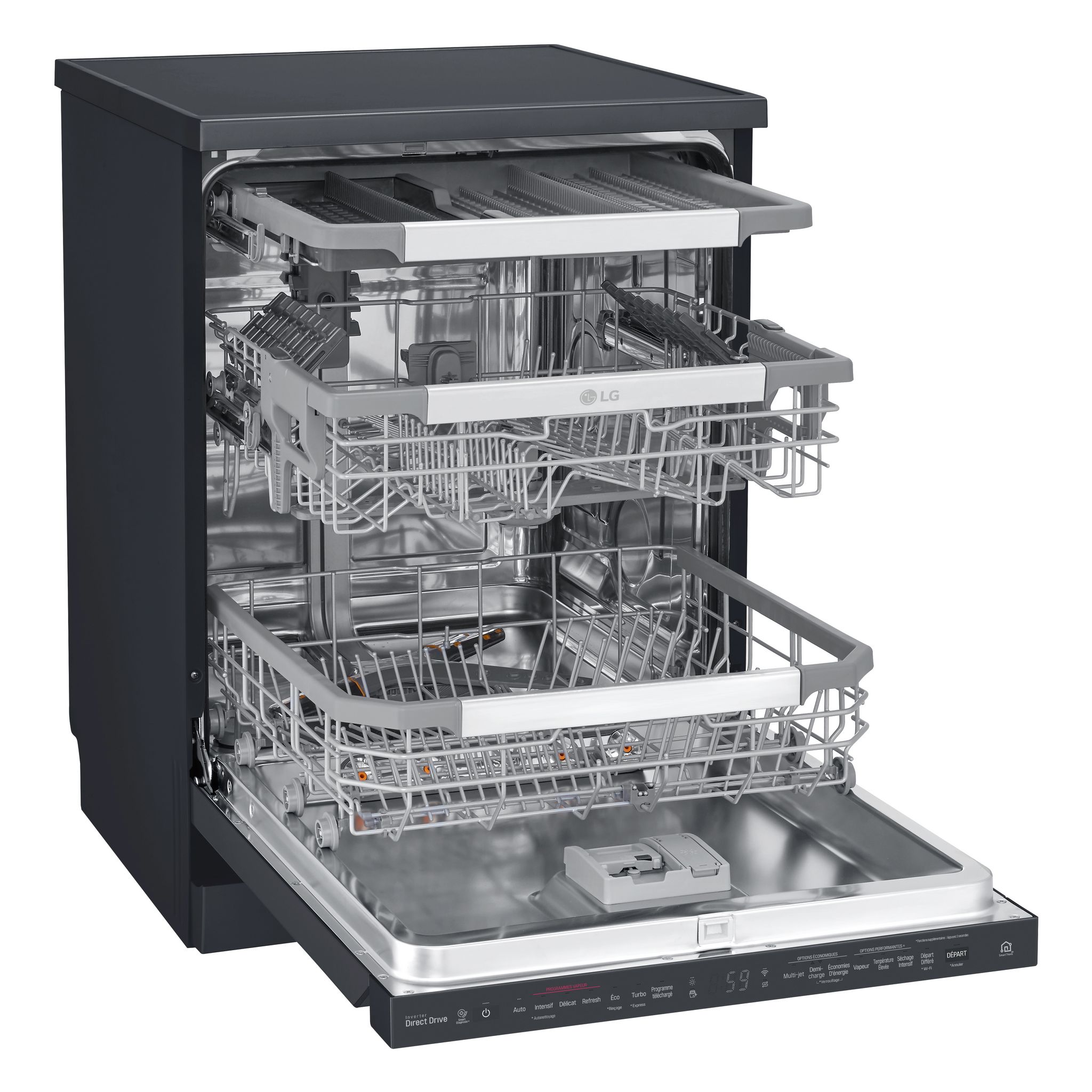 Voir la diapositive 3 : LG Lave vaisselle pose libre DF455HMS, 14 couverts, 60 cm, 41 dB, C