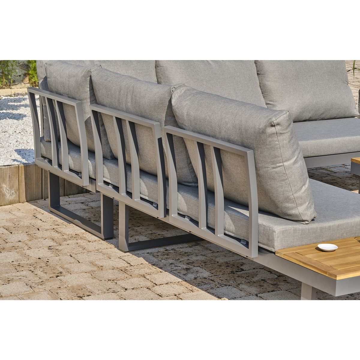 DCB GARDEN Salon de jardin 5 places bois d'acacia et aluminium gris anthracite  MIYAKO