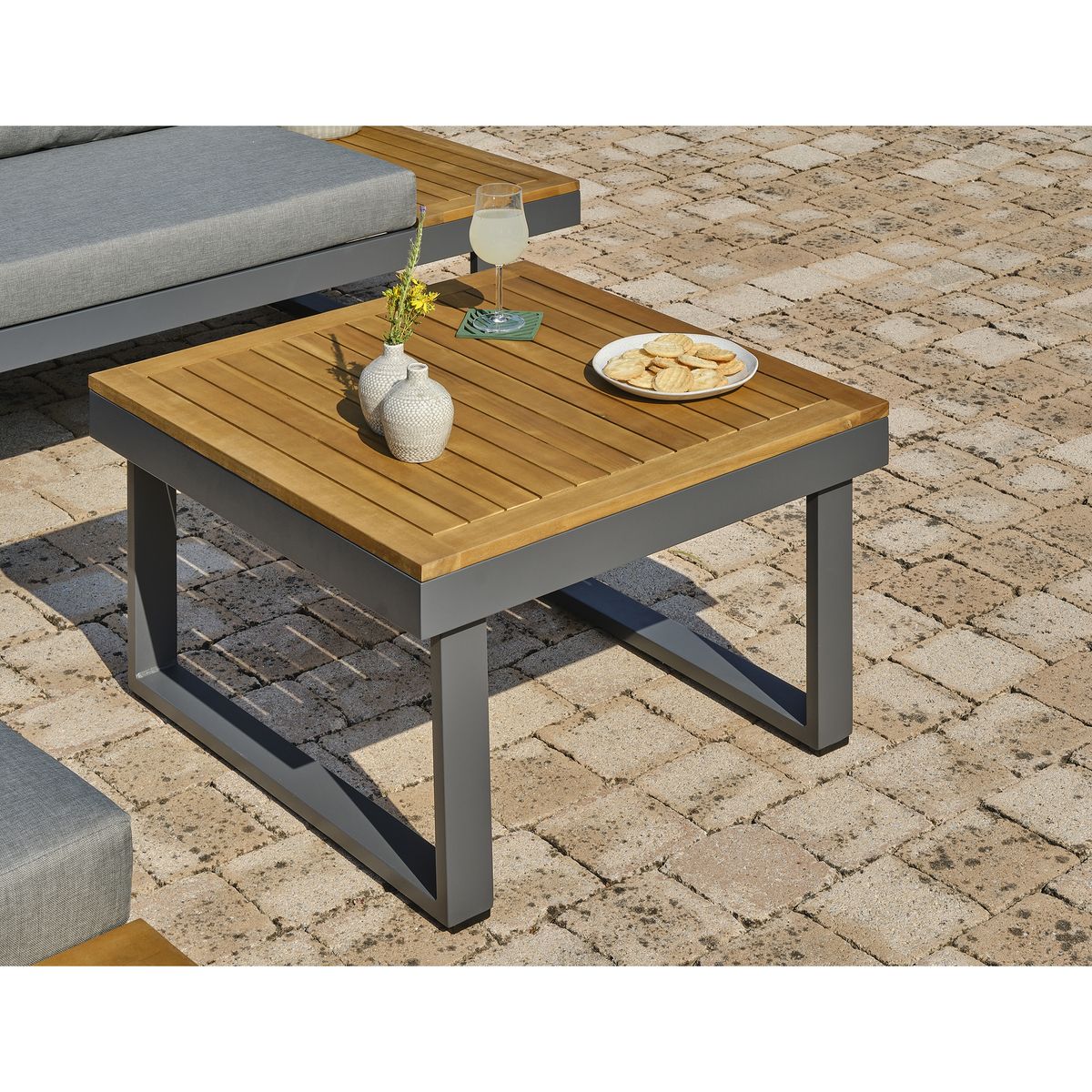 DCB GARDEN Salon de jardin 5 places bois d'acacia et aluminium gris anthracite  MIYAKO