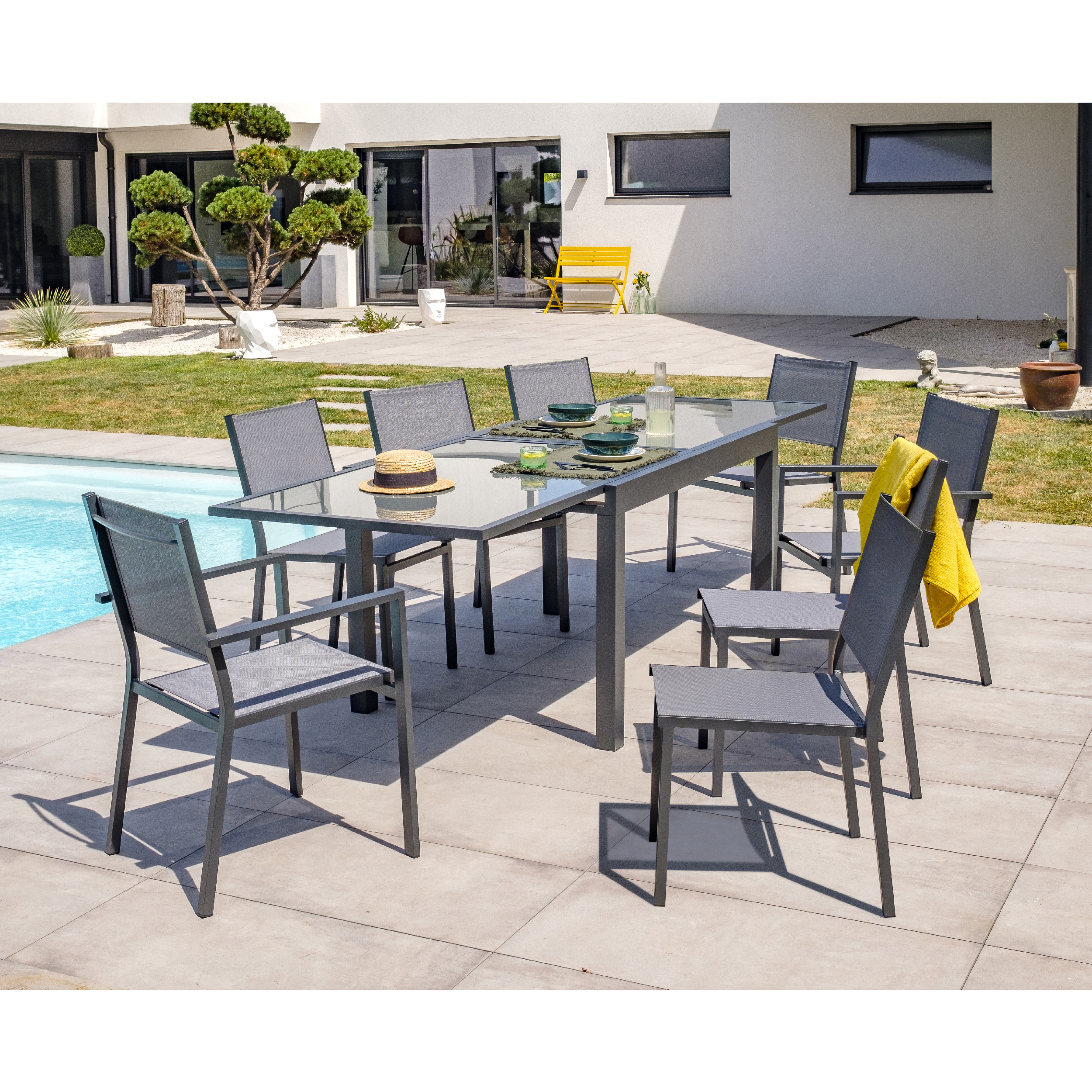 Voir la diapositive 2 : Salon de jardin - 8 places - Aluminium - Anthracite - TOLEDE