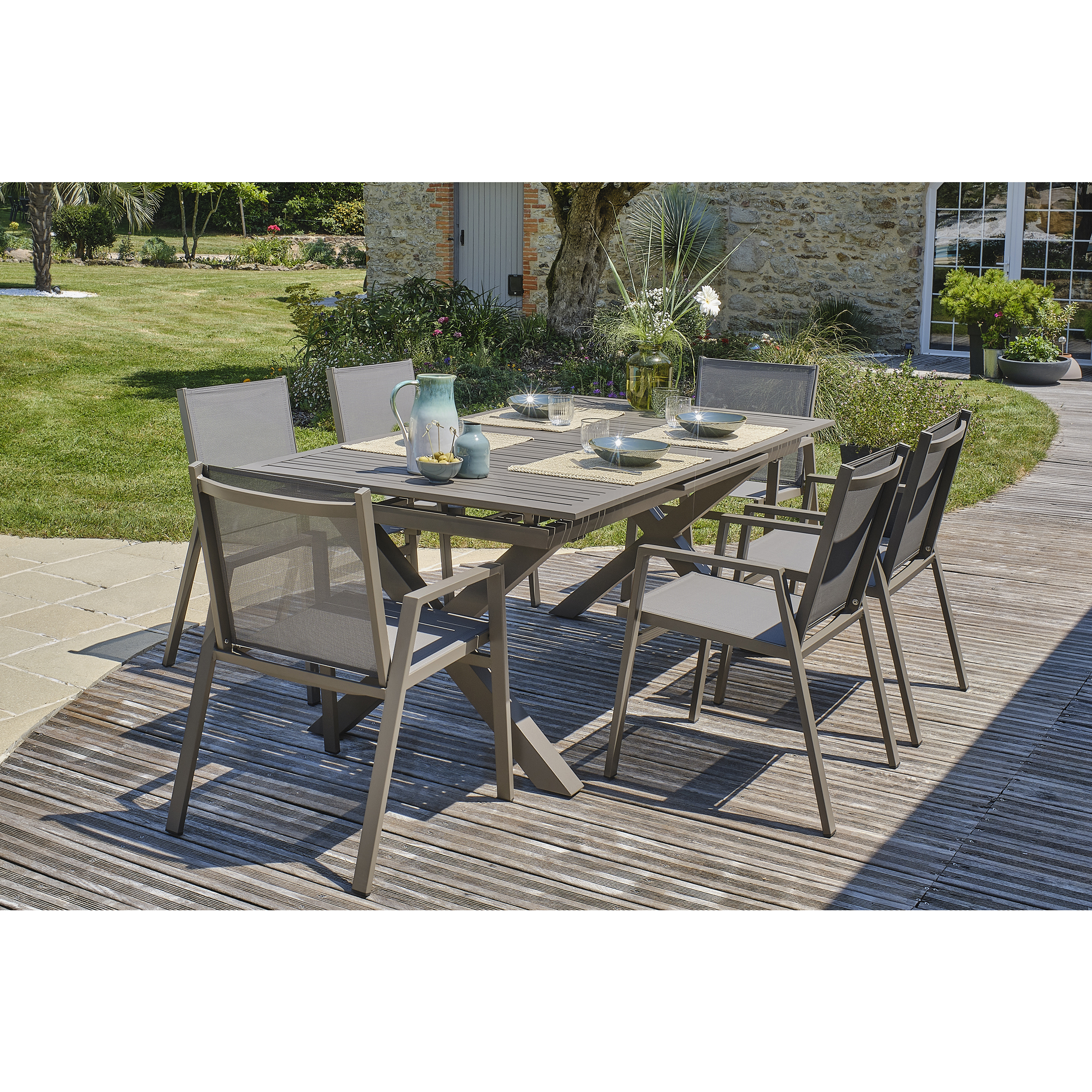 Voir la diapositive 2 : DCB GARDEN Salon de jardin - 6 places - Aluminium - Quartz - FLORIDE