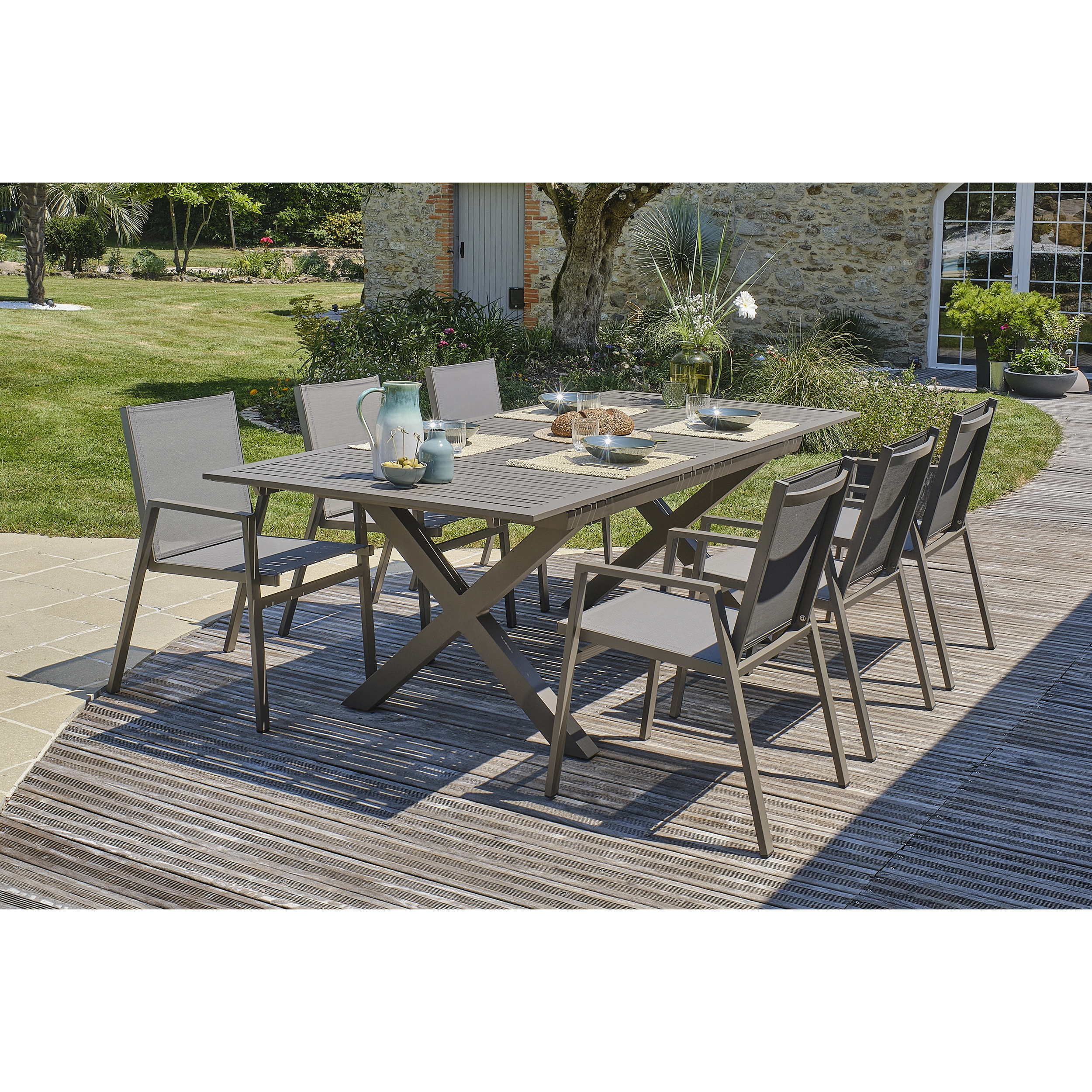 Voir la diapositive 3 : DCB GARDEN Salon de jardin - 6 places - Aluminium - Quartz - FLORIDE