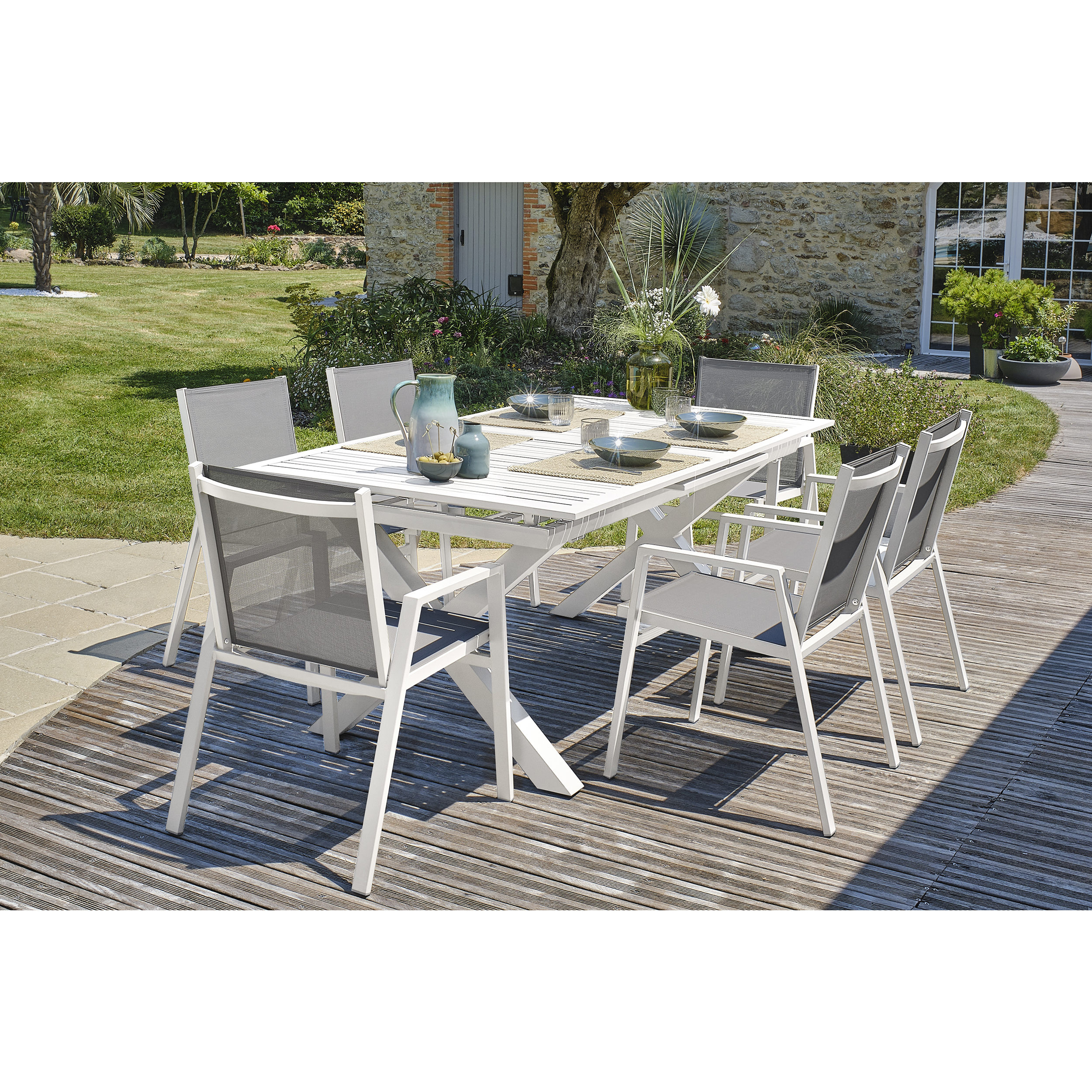 Voir la diapositive 2 : DCB GARDEN Salon de jardin - 6 places - Aluminium - Blanc - FLORIDE
