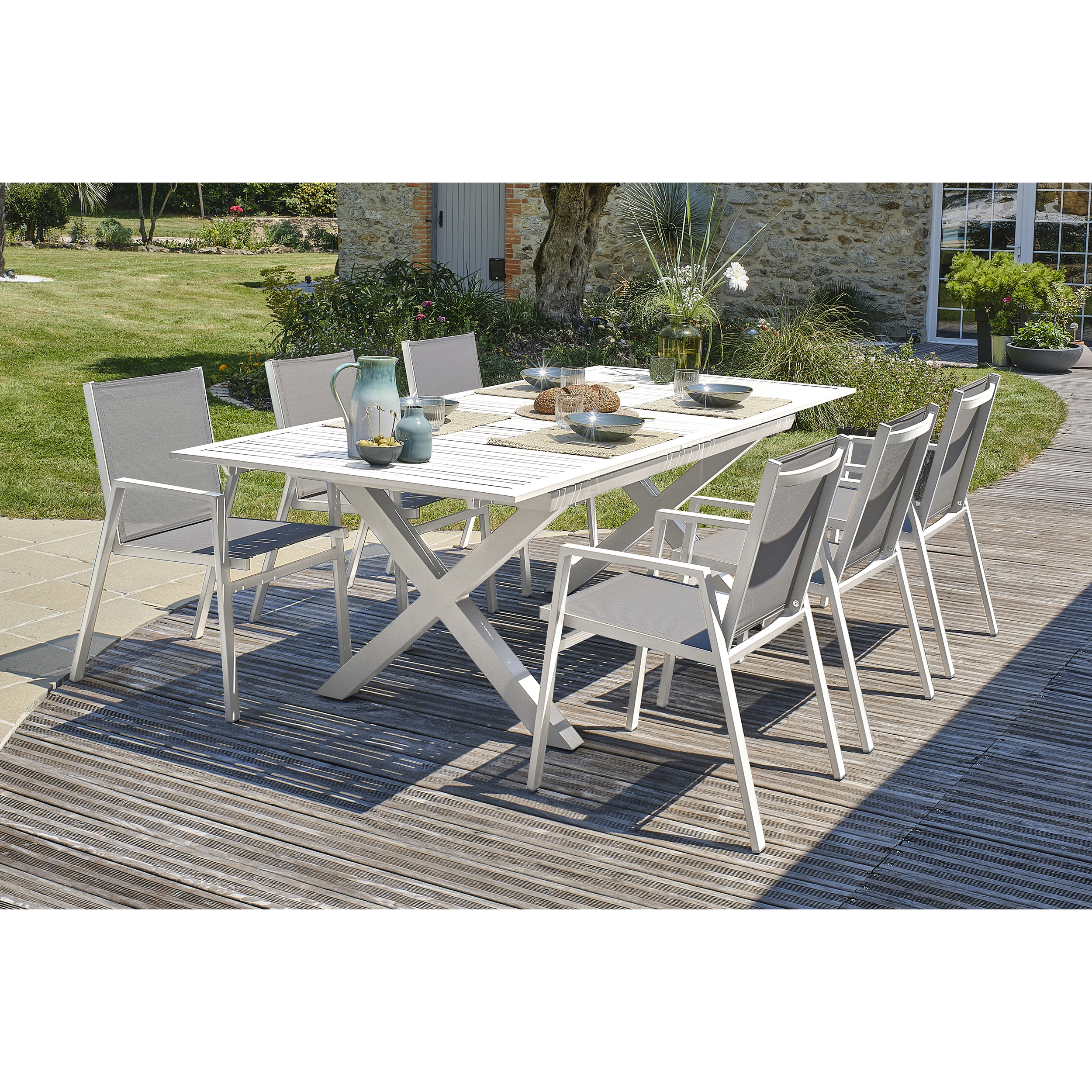 Voir la diapositive 3 : DCB GARDEN Salon de jardin - 6 places - Aluminium - Blanc - FLORIDE