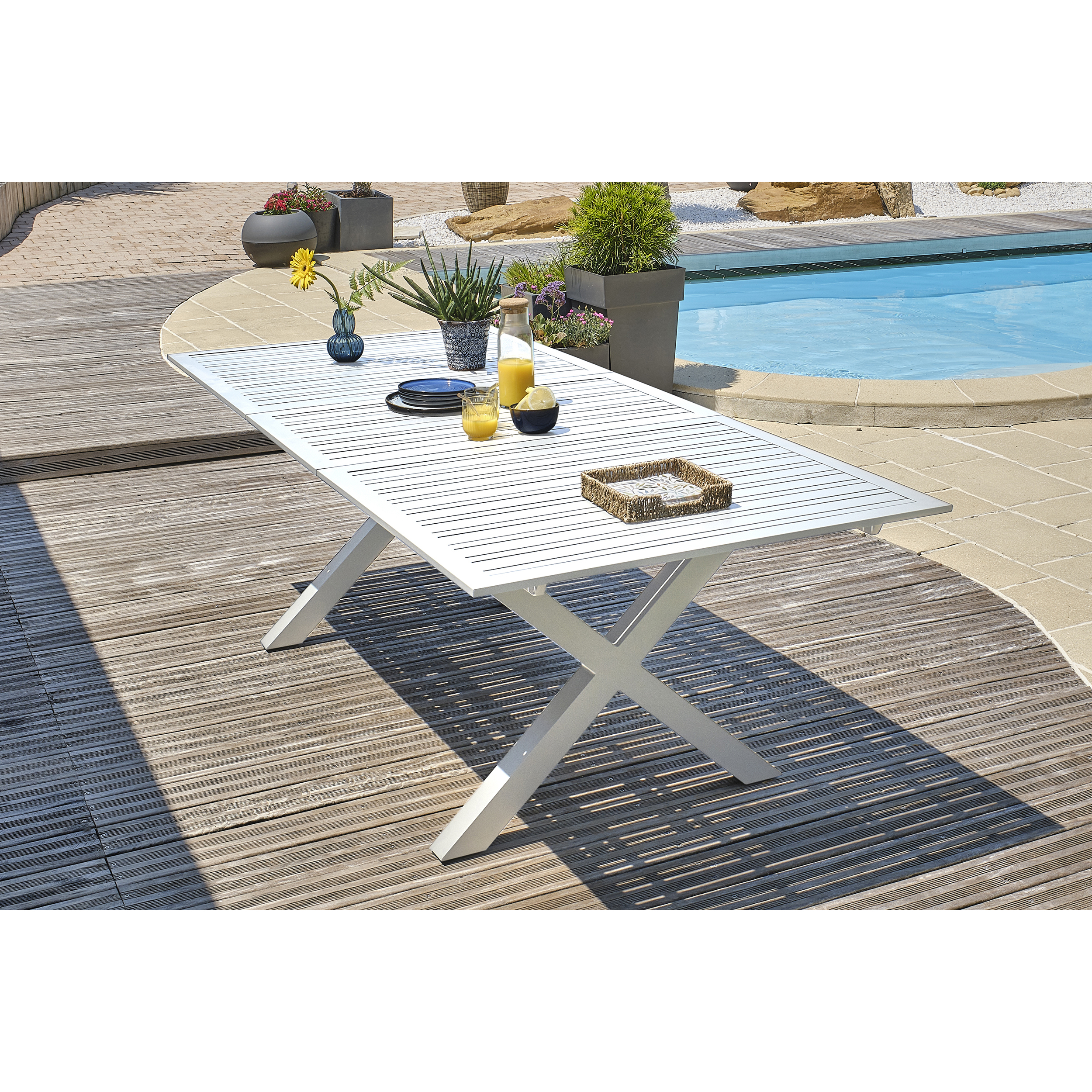 Voir la diapositive 9 : DCB GARDEN Salon de jardin - 6 places - Aluminium - Blanc - FLORIDE