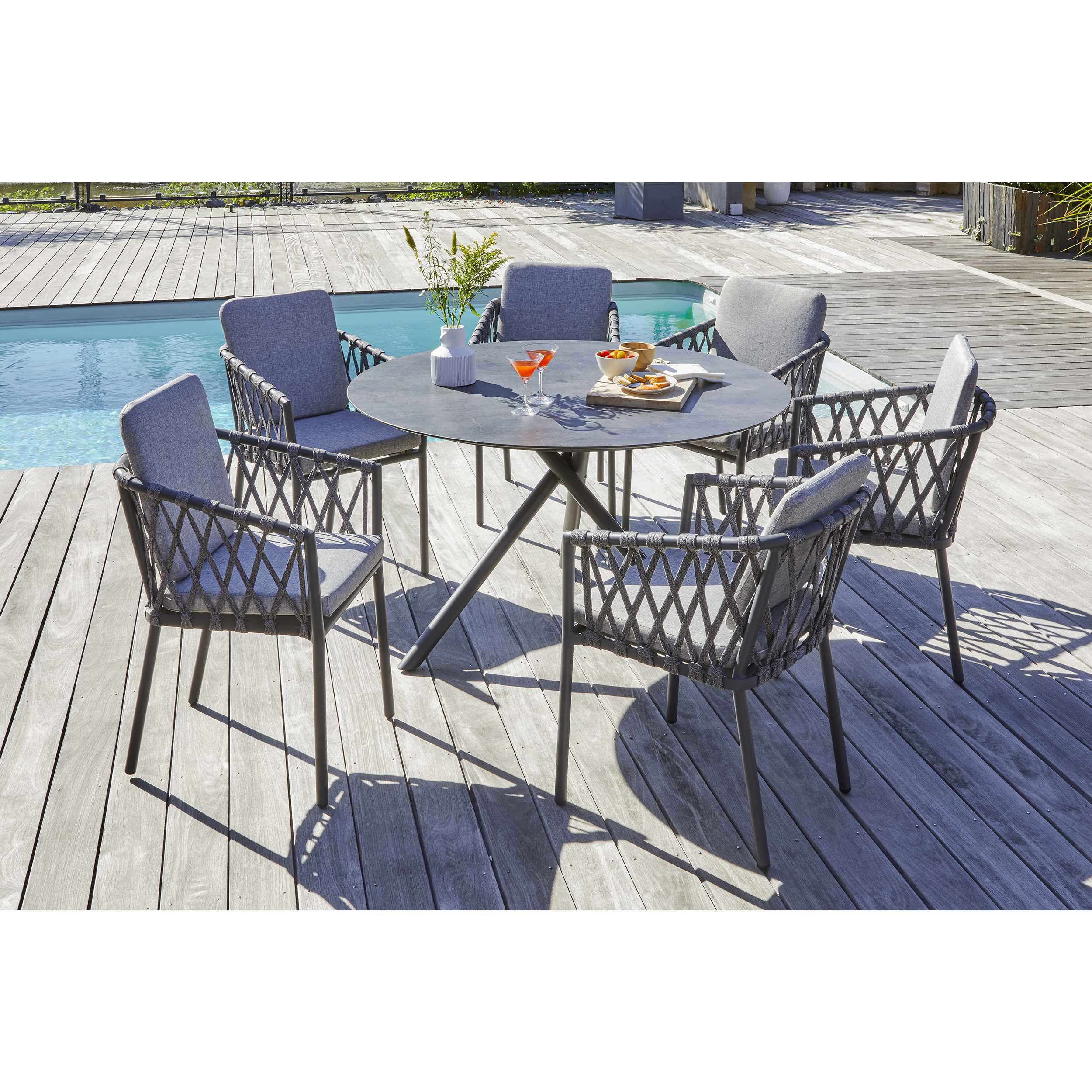 Voir la diapositive 2 : Salon de jardin - 6 places - Aluminium - Anthracite - PILAT