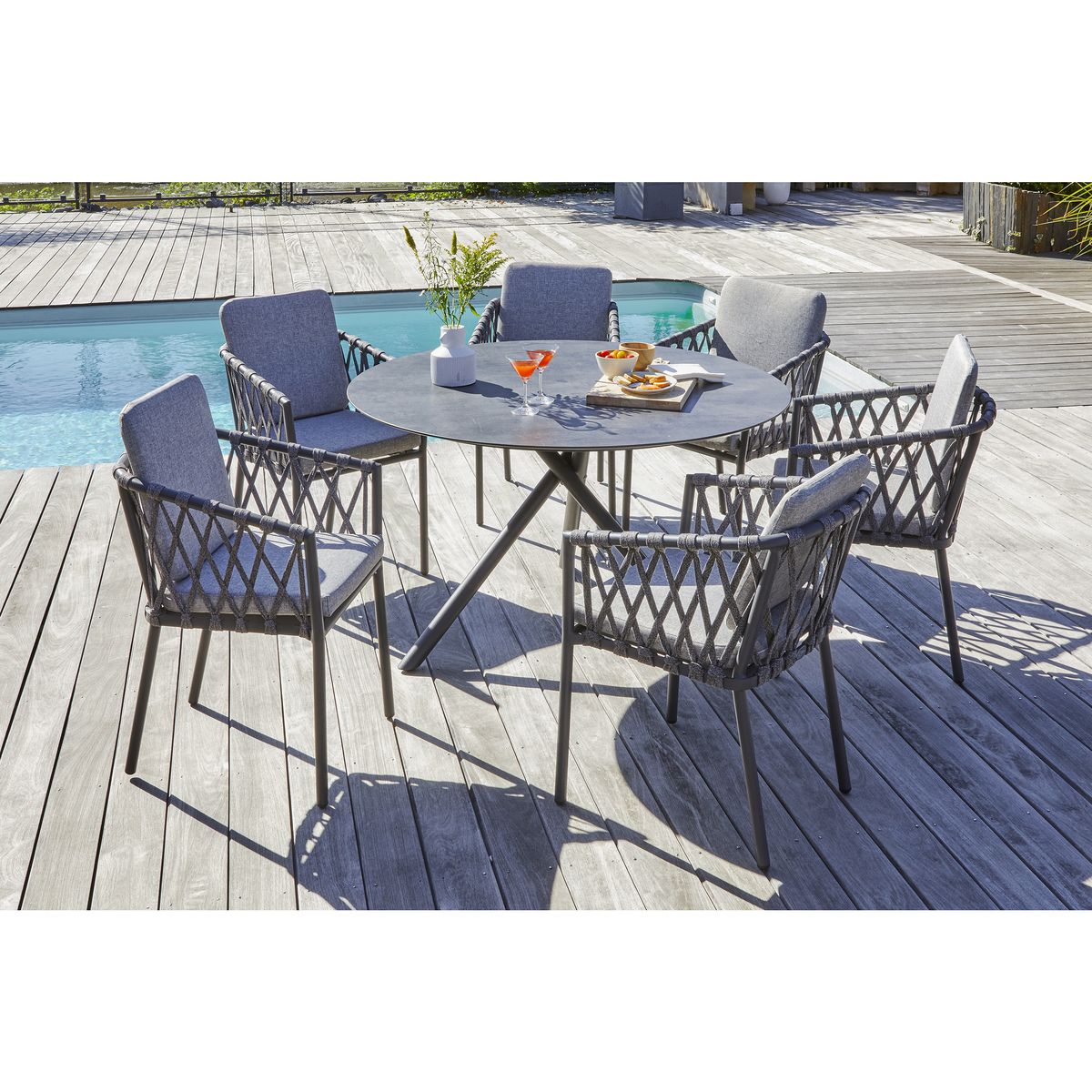 Salon de jardin - 6 places - Aluminium - Anthracite - PILAT