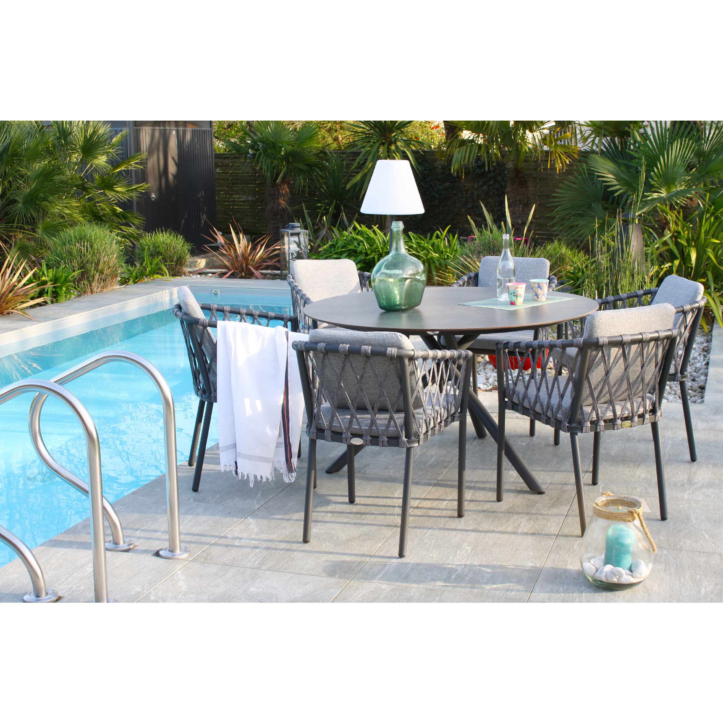Voir la diapositive 3 : Salon de jardin - 6 places - Aluminium - Anthracite - PILAT