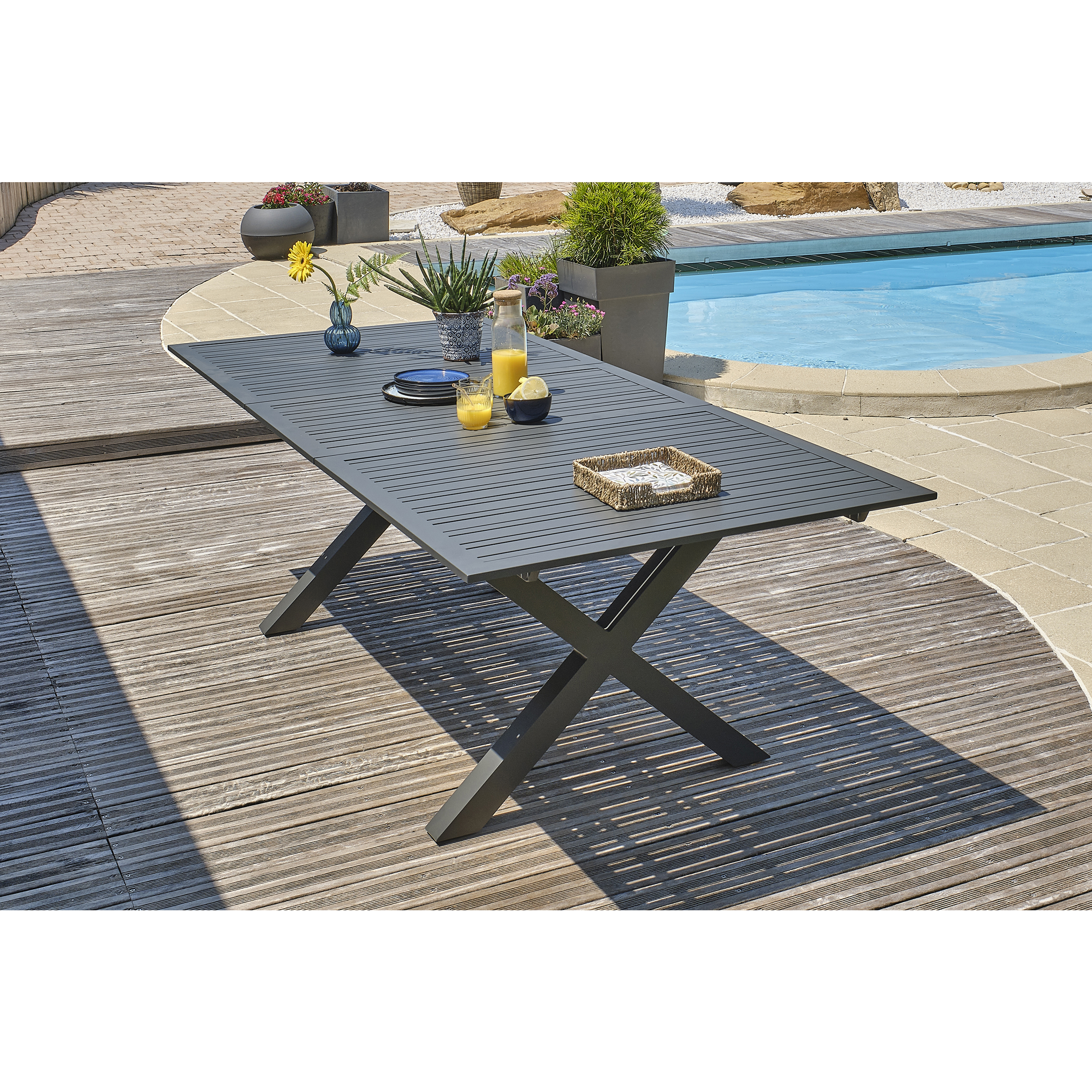 Voir la diapositive 12 : DCB GARDEN Salon de jardin - 6 places - Aluminium - Anthracite - FLORIDE
